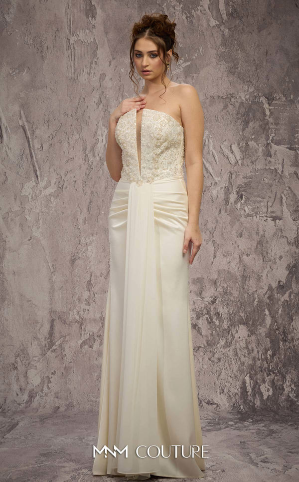 Strapless Long Satin Formal Gown by MNM Couture Q7545