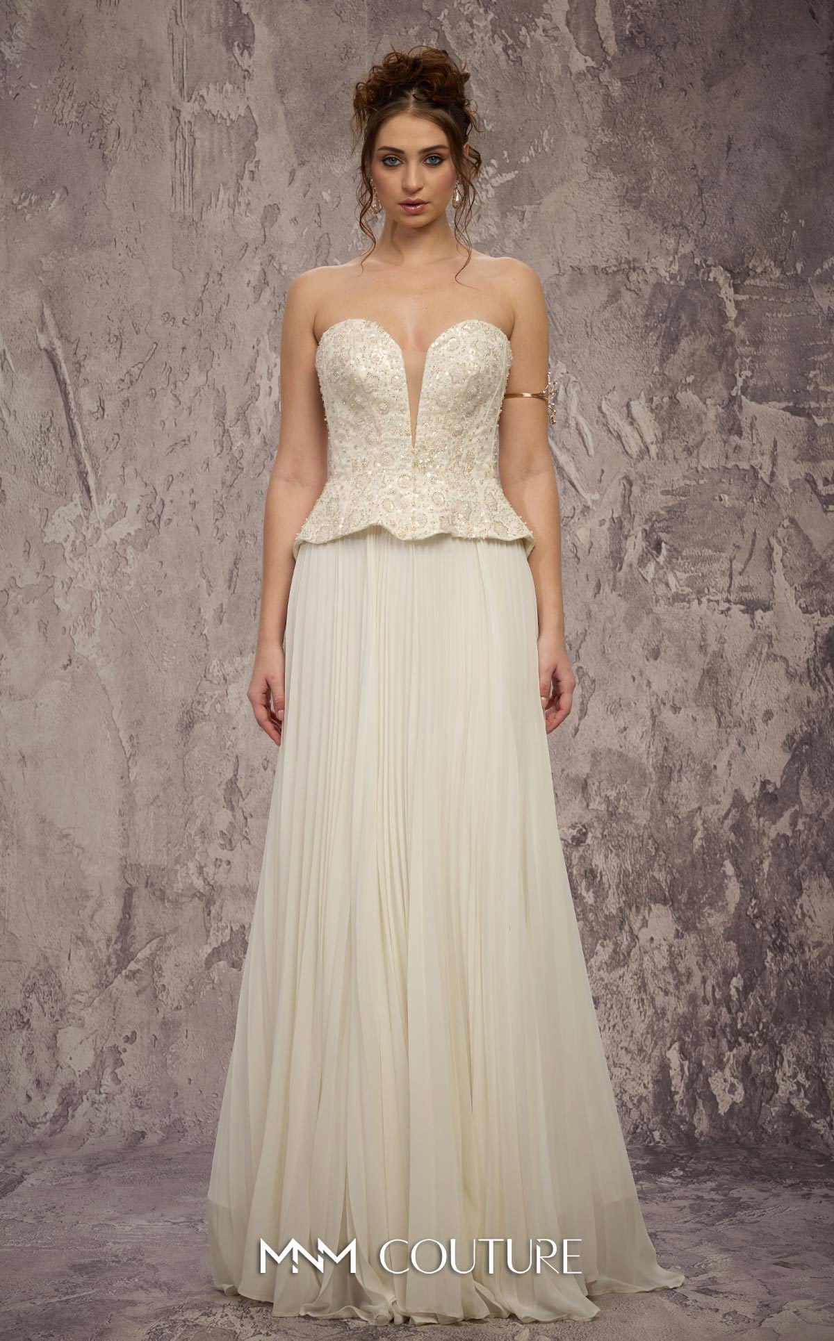 Strapless Long Tulle Prom Dress by MNM Couture Q7715 in Off White