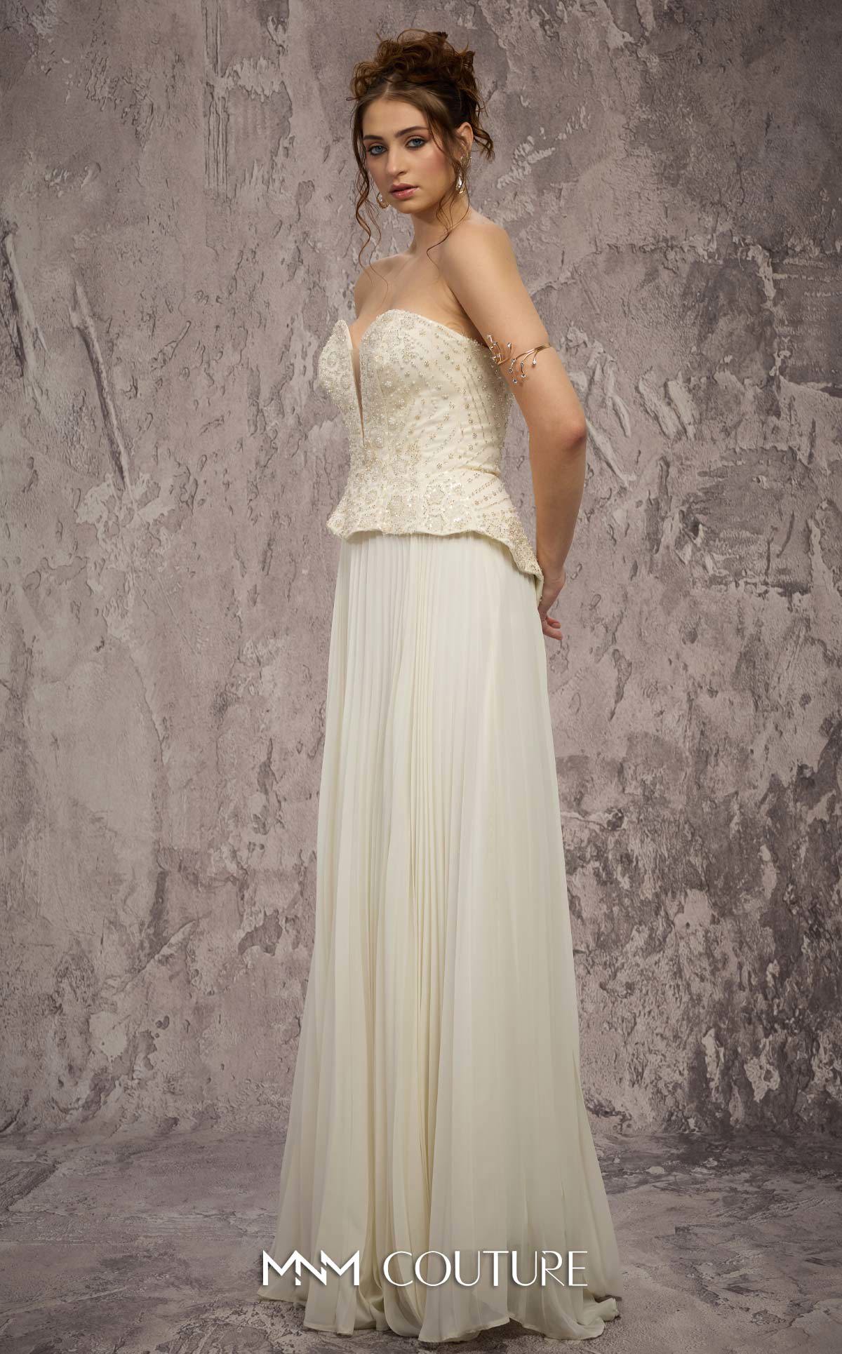 Strapless Long Tulle Prom Dress by MNM Couture Q7715 in Off White