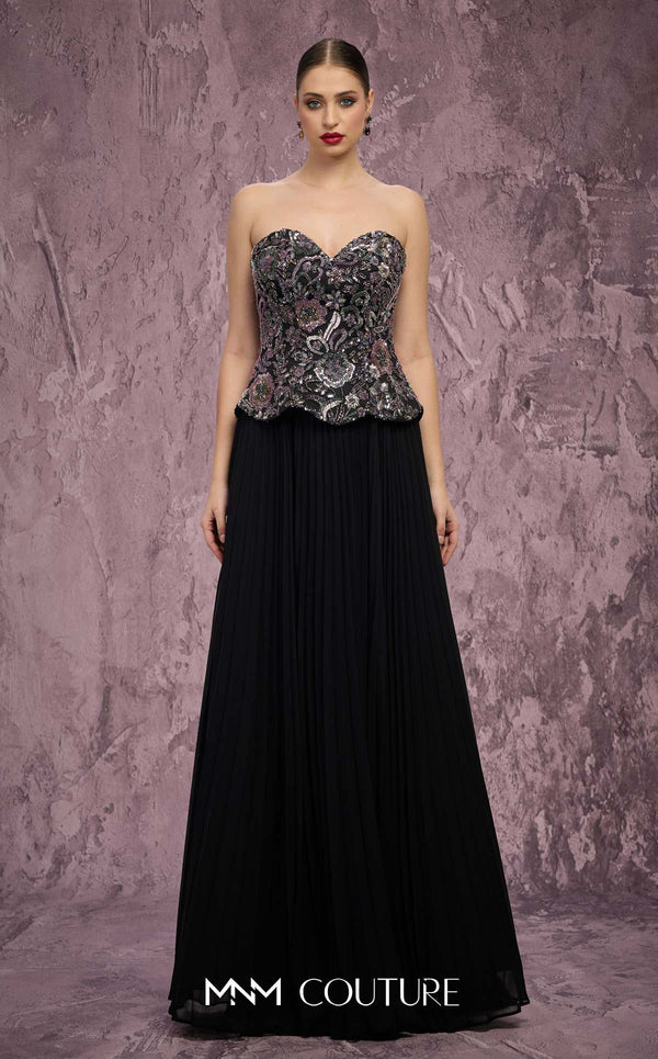 Strapless Floor-Length Embellished Evening Gown by MNM Couture Q7778