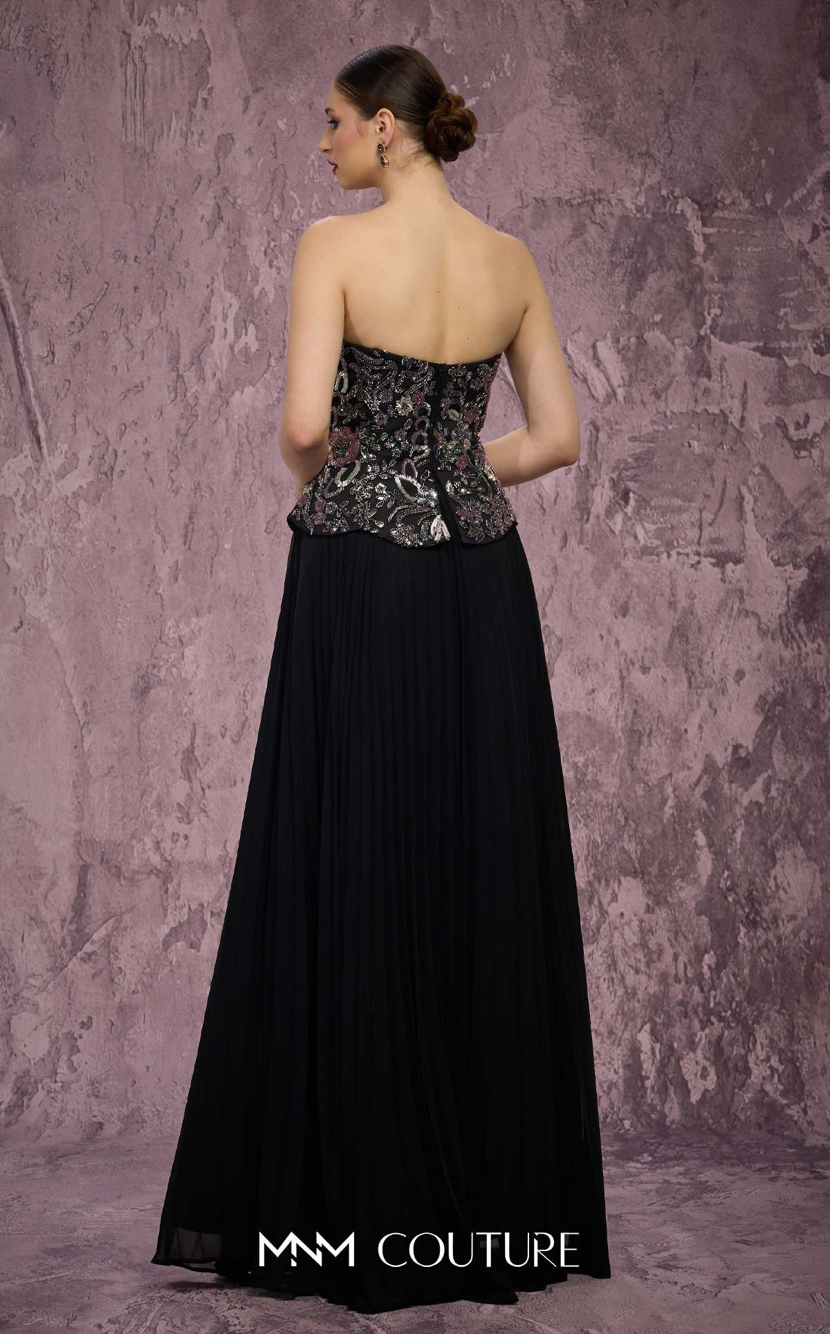 Strapless Floor-Length Embellished Evening Gown by MNM Couture Q7778 in Black
