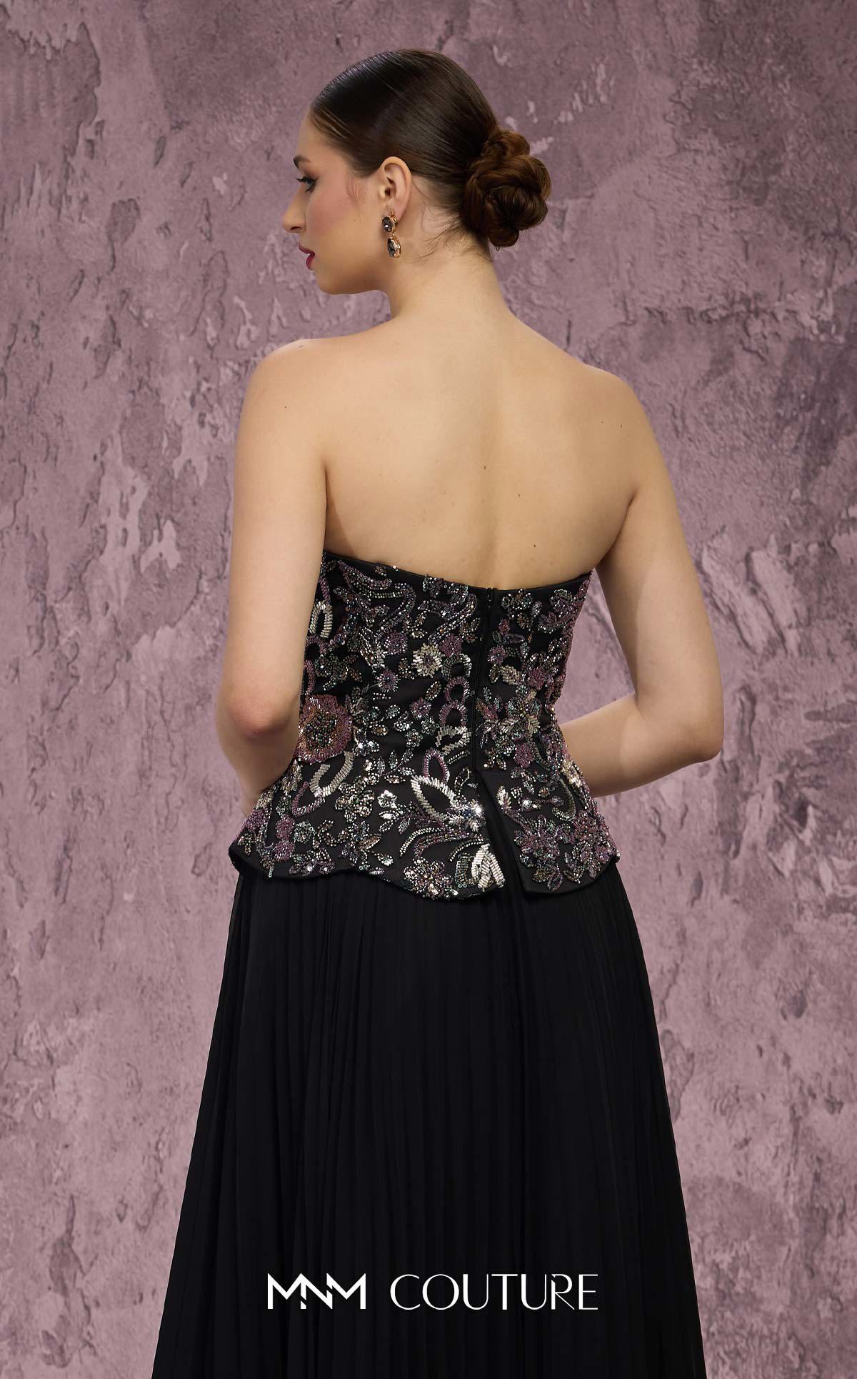 Strapless Floor-Length Embellished Evening Gown by MNM Couture Q7778 in Black