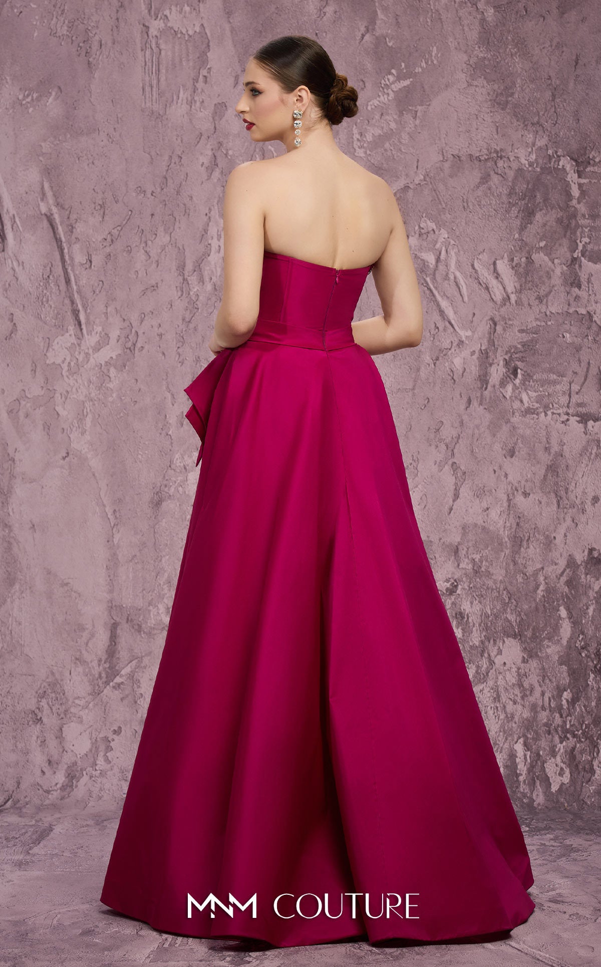 Strapless Long Satin Evening Gown by MNM Couture Q8017 in Fuchsia