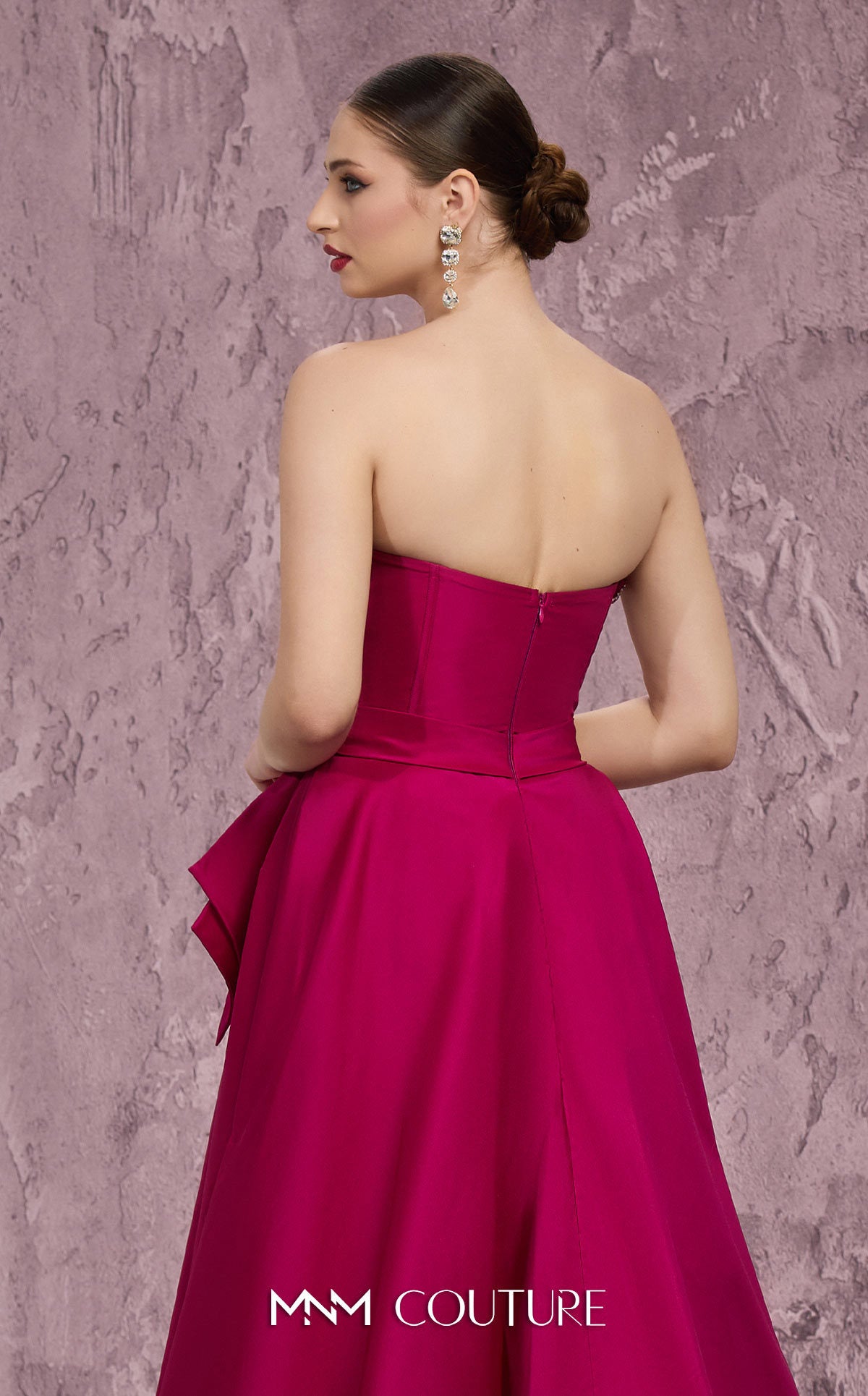 Strapless Long Satin Evening Gown by MNM Couture Q8017 in Fuchsia