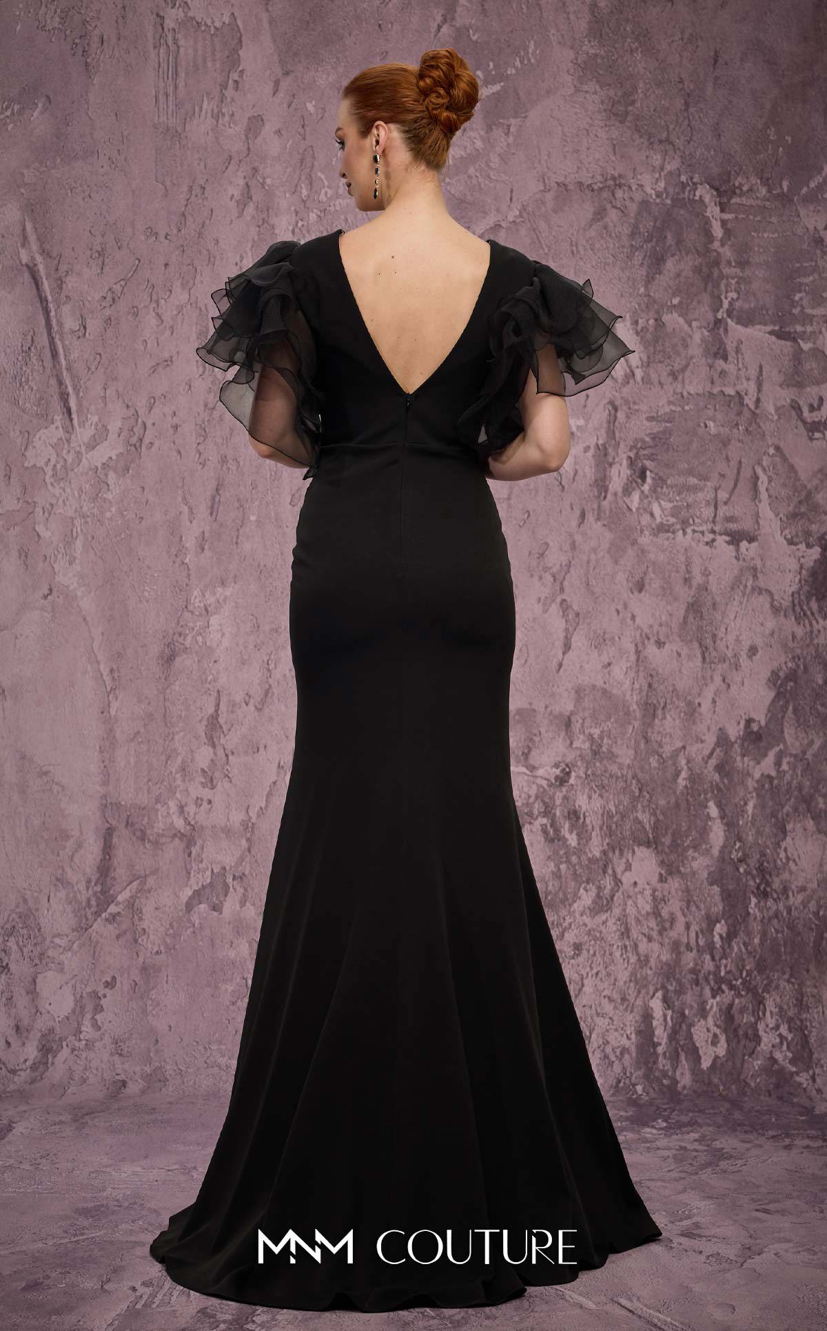 V-Neck Long Velvet Evening Gown by MNM Couture Q8022 in Black