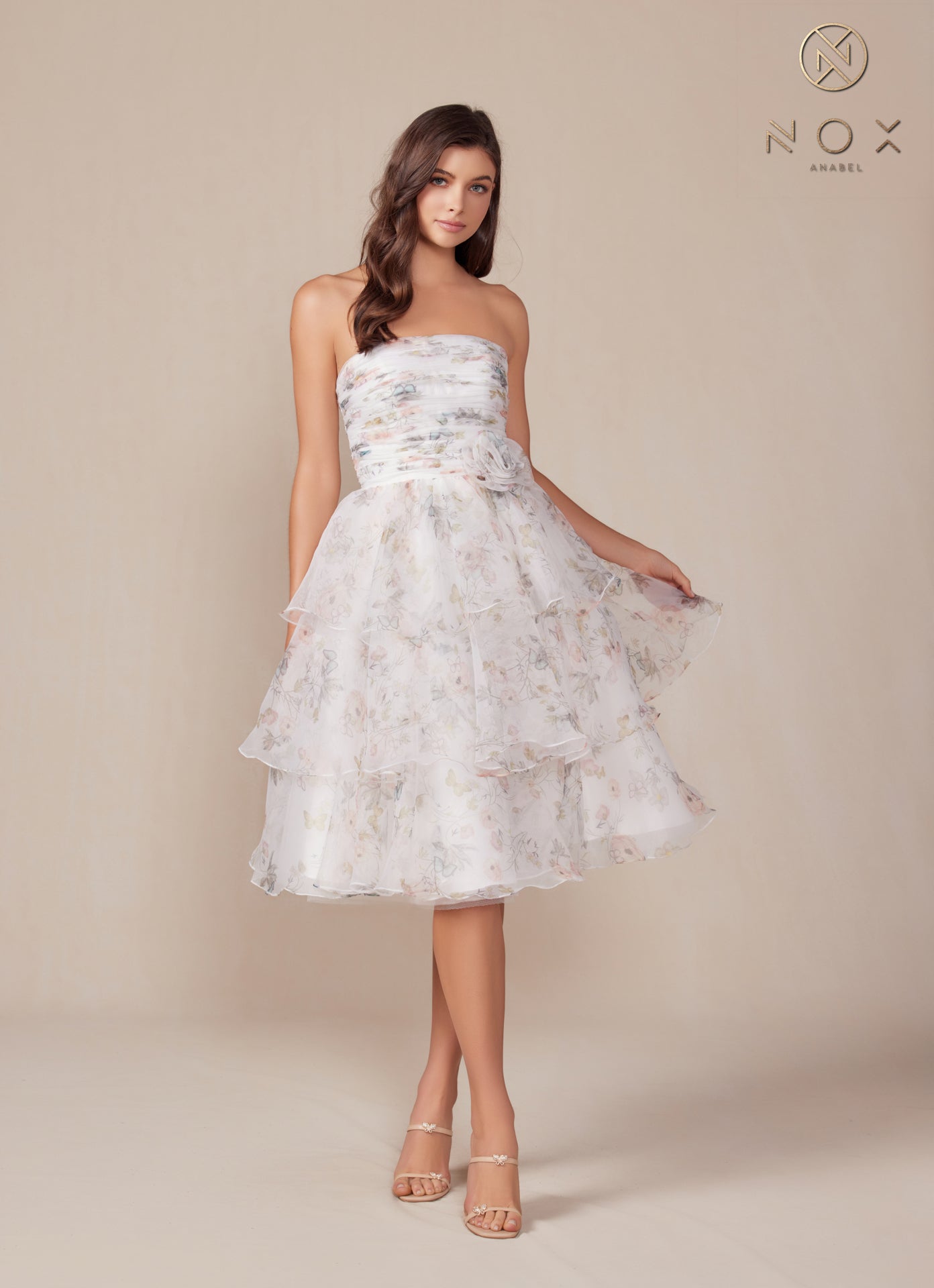 Nox Anabel Q842 Short Floral Print A Line Cocktail Dress