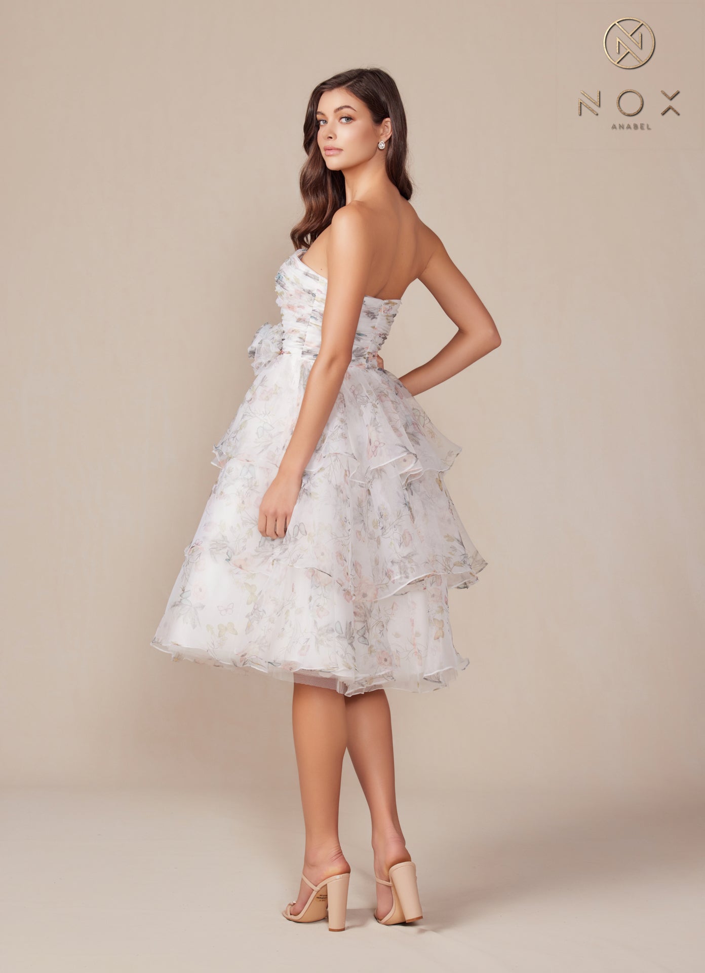 Nox Anabel Q842 Short Floral Print A Line Cocktail Dress