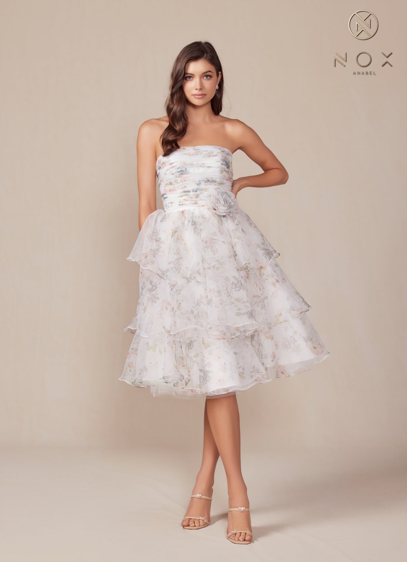 Nox Anabel Q842 Short Floral Print A Line Cocktail Dress