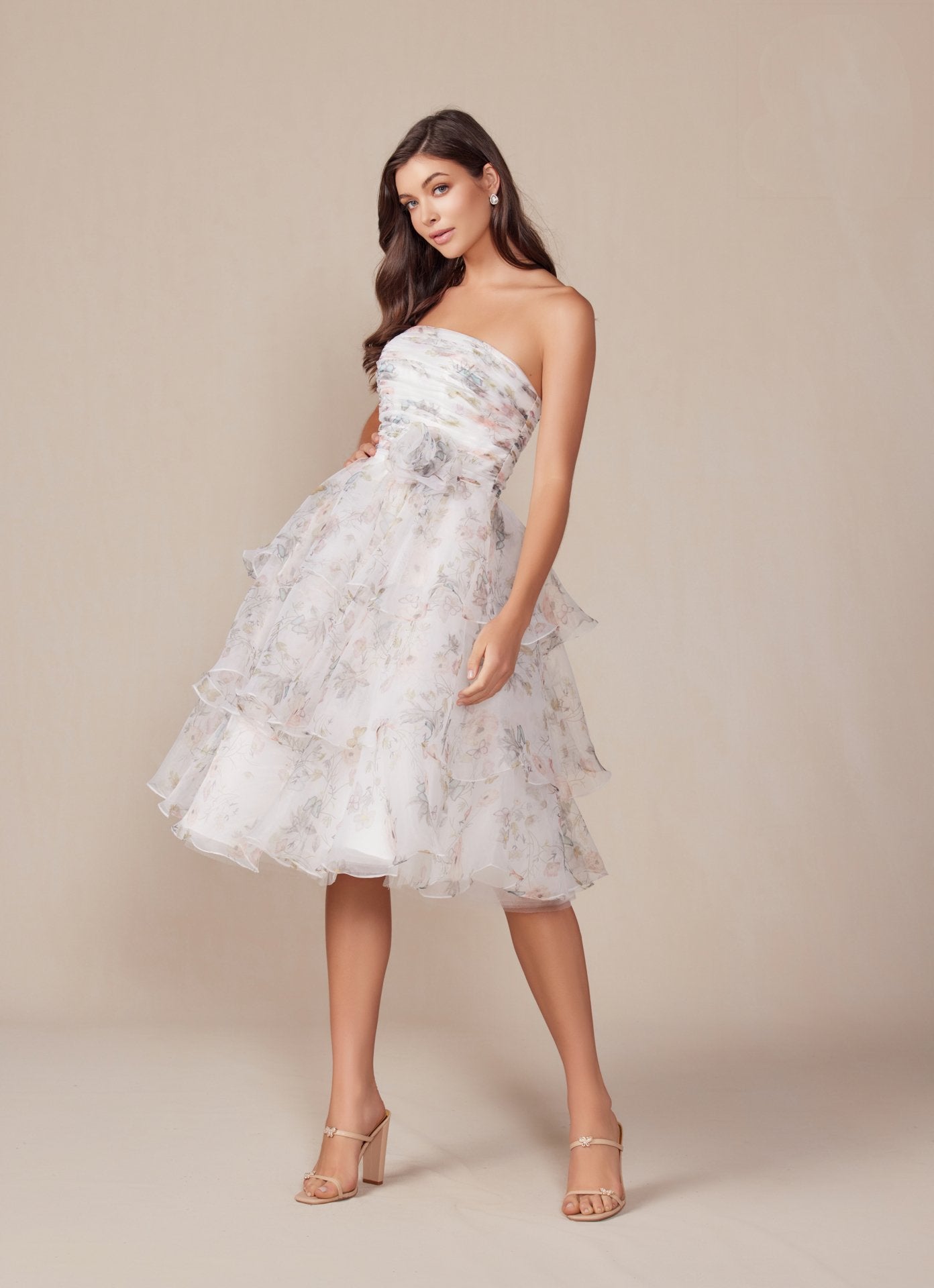 Cocktail Dresses Short Floral Ruffle Cocktail Dress White Flower