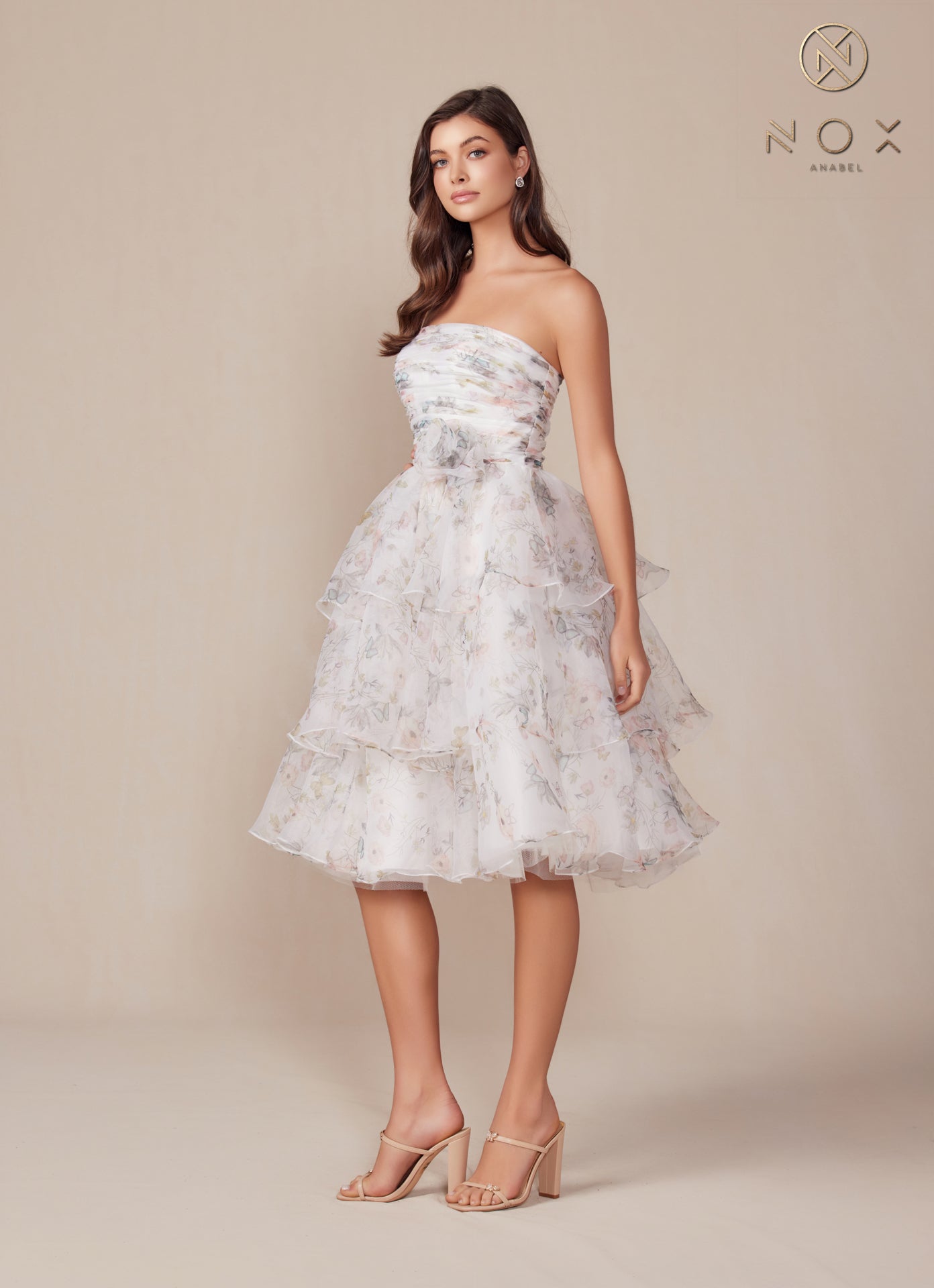 Nox Anabel Q842 Short Floral Print A Line Cocktail Dress