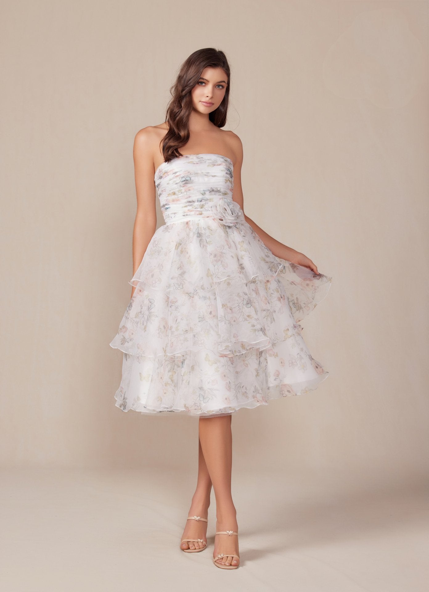 Cocktail Dresses Short Floral Ruffle Cocktail Dress White Flower