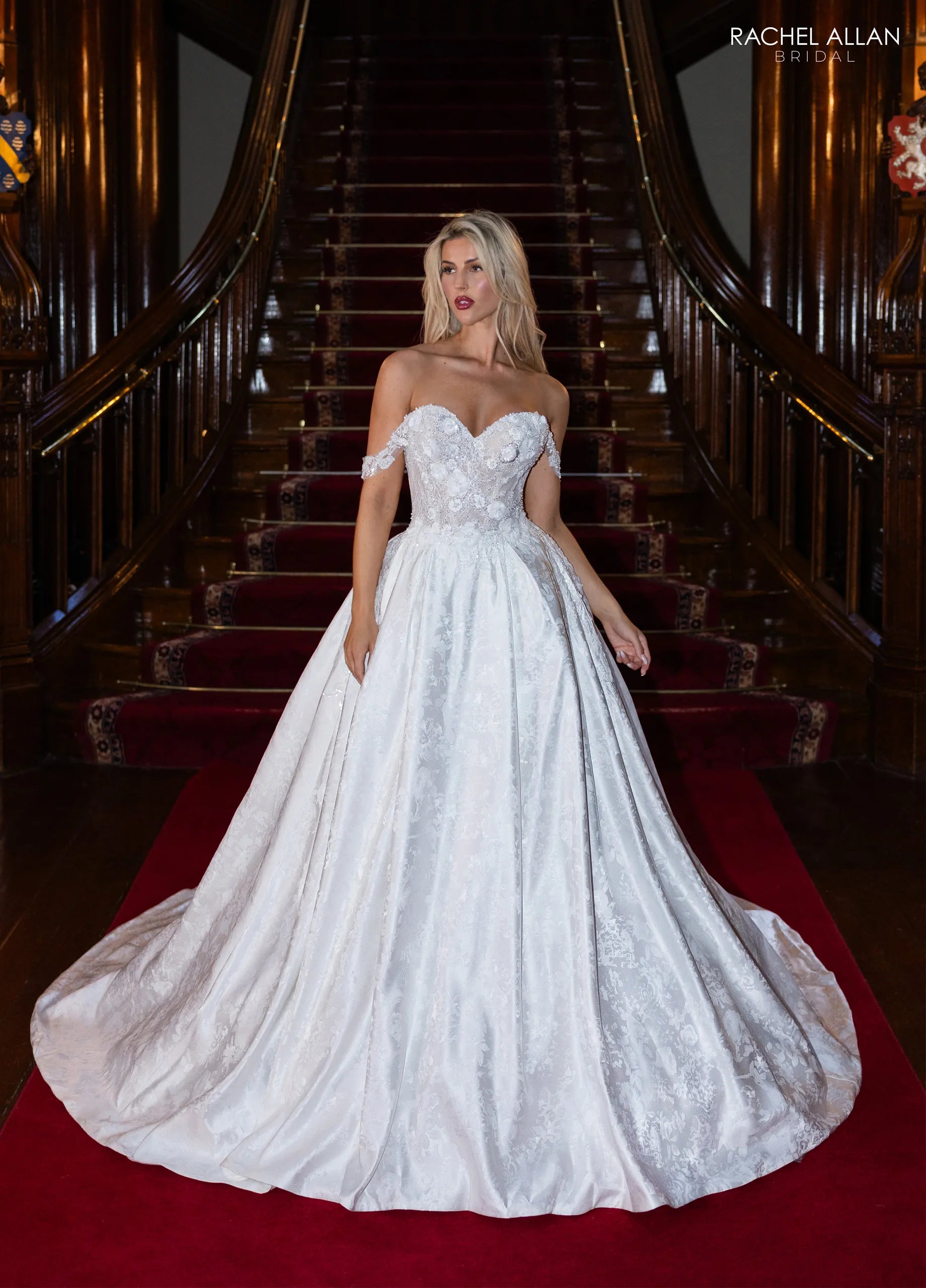Ivory Nude Sweetheart Floor-Length Mikado Bridal Gown Lace Applique Rachel Allan RB5122