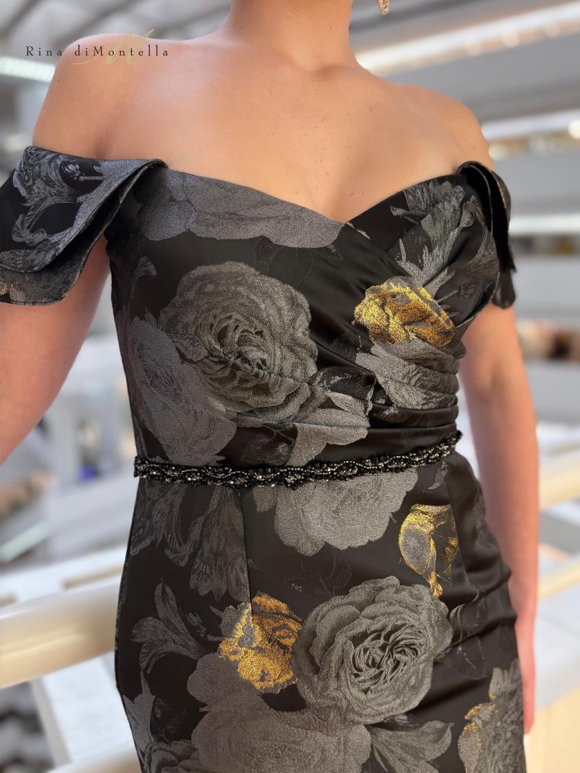 Rina di Montella RD203 Floral Fitted Cocktail Knee Length Dress