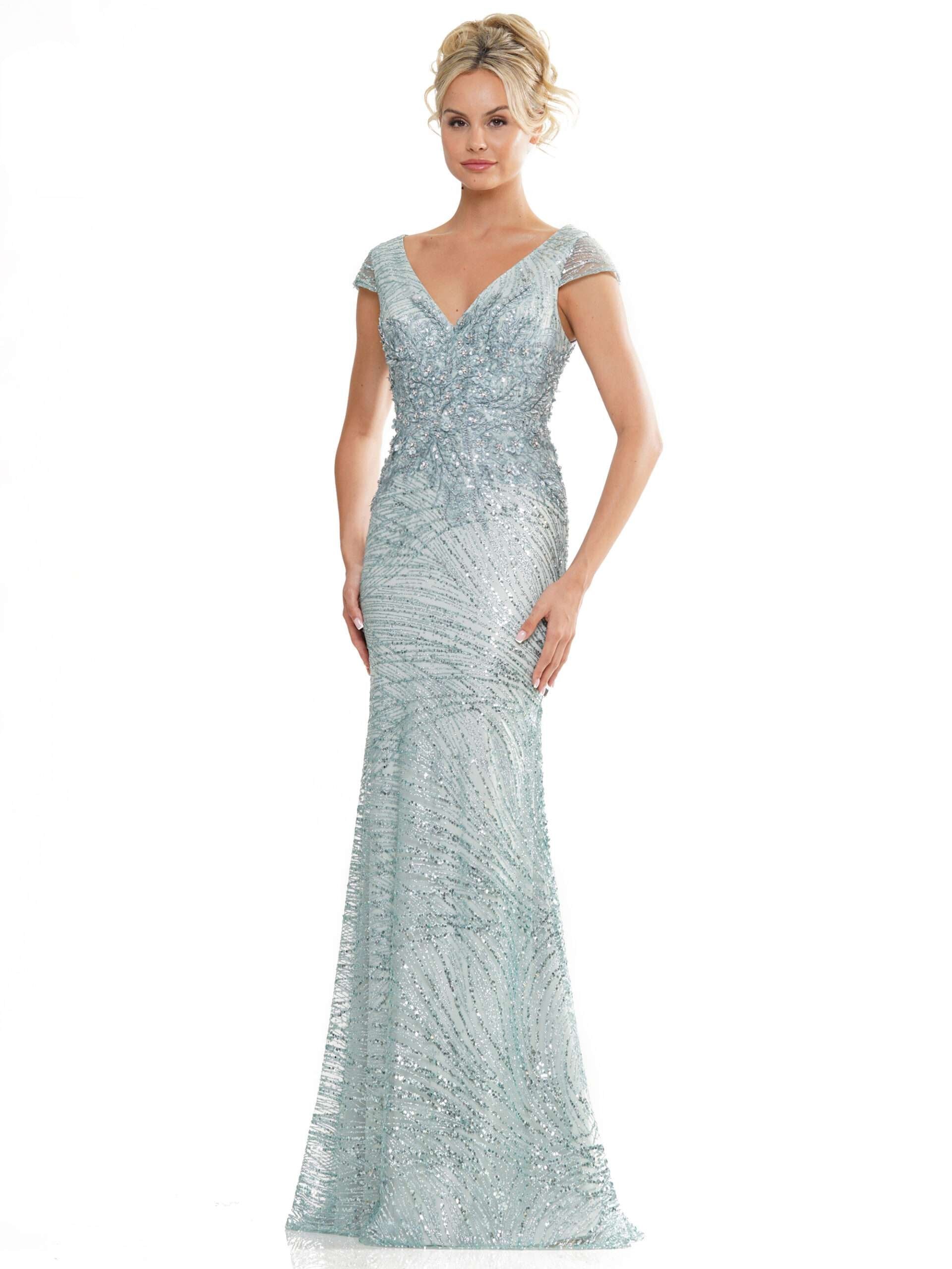 Rina di Montella Long Formal Cap Sleeve Dress 2723 - The Dress Outlet