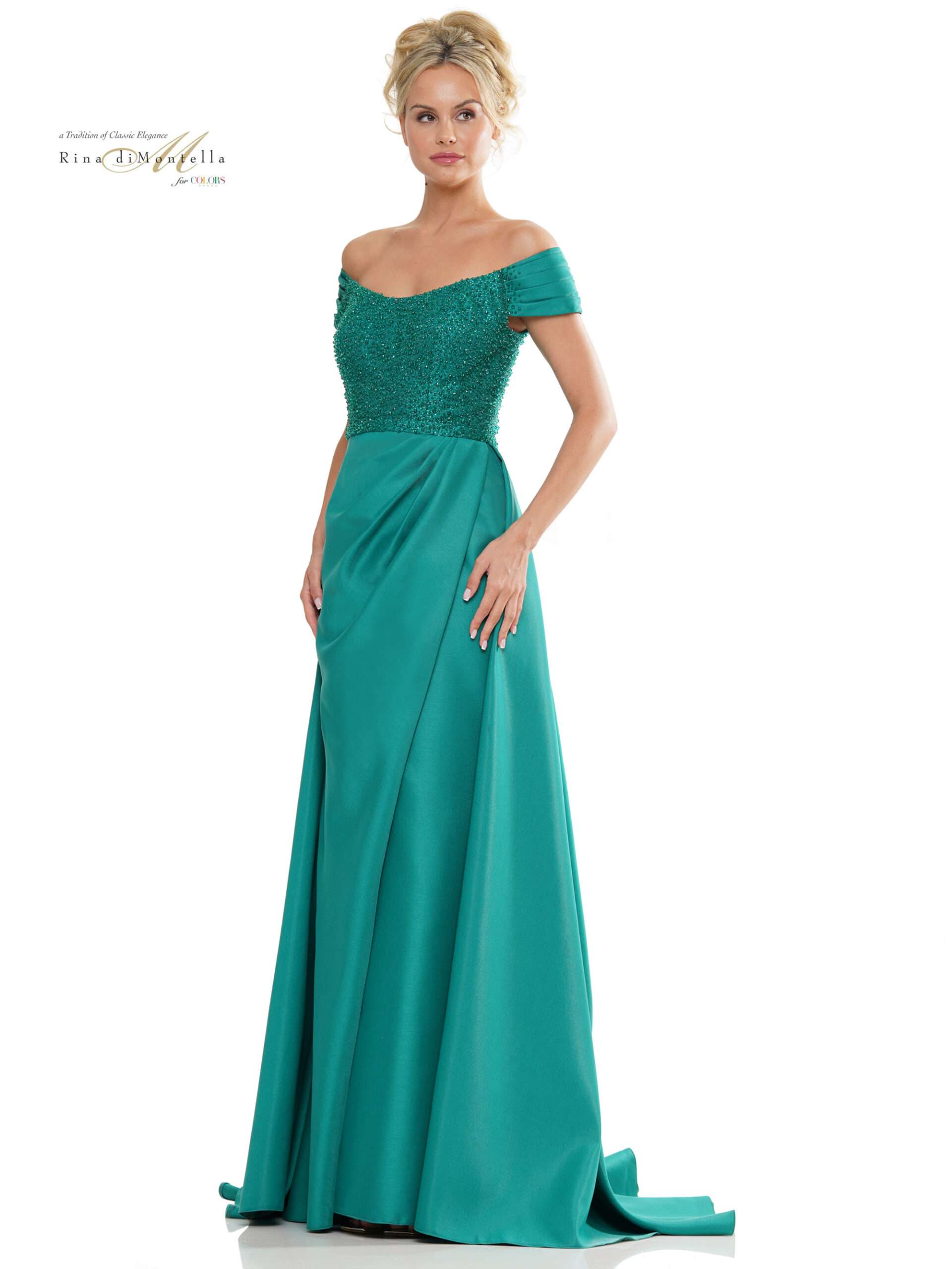 Rina di Montella 2815 Long Off Shoulder Formal Gown