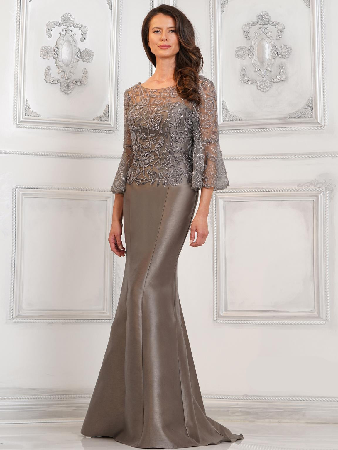 Taupe Rina di Montella RD2939 Long Formal Mother of the Bride Dress for