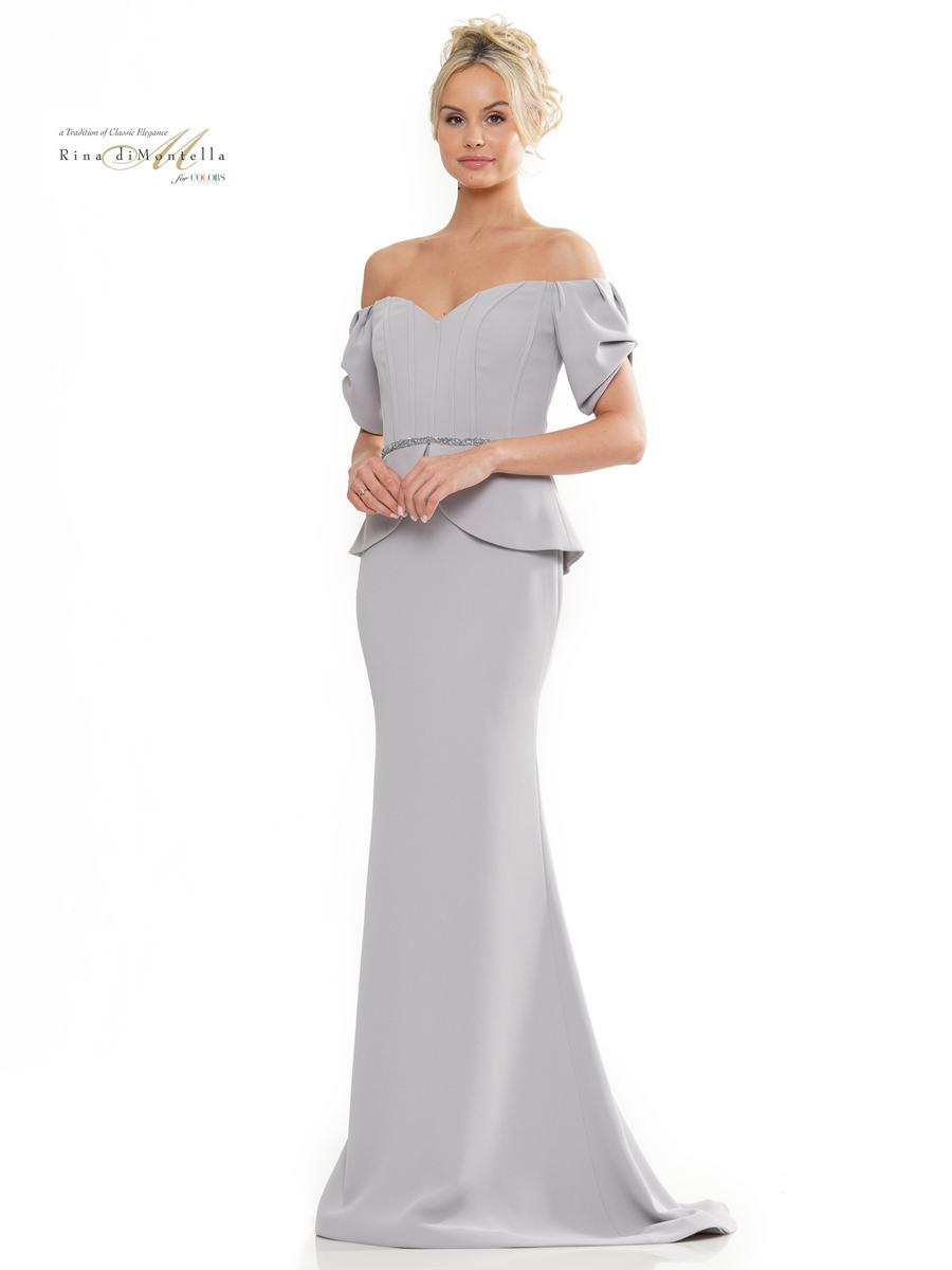 Formal Dresses Bonning Bodice Peplum Long Formal Dress Grey