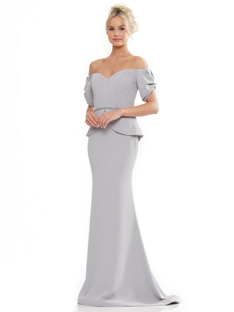 Formal Dresses Bonning Bodice Peplum Long Formal Dress Grey