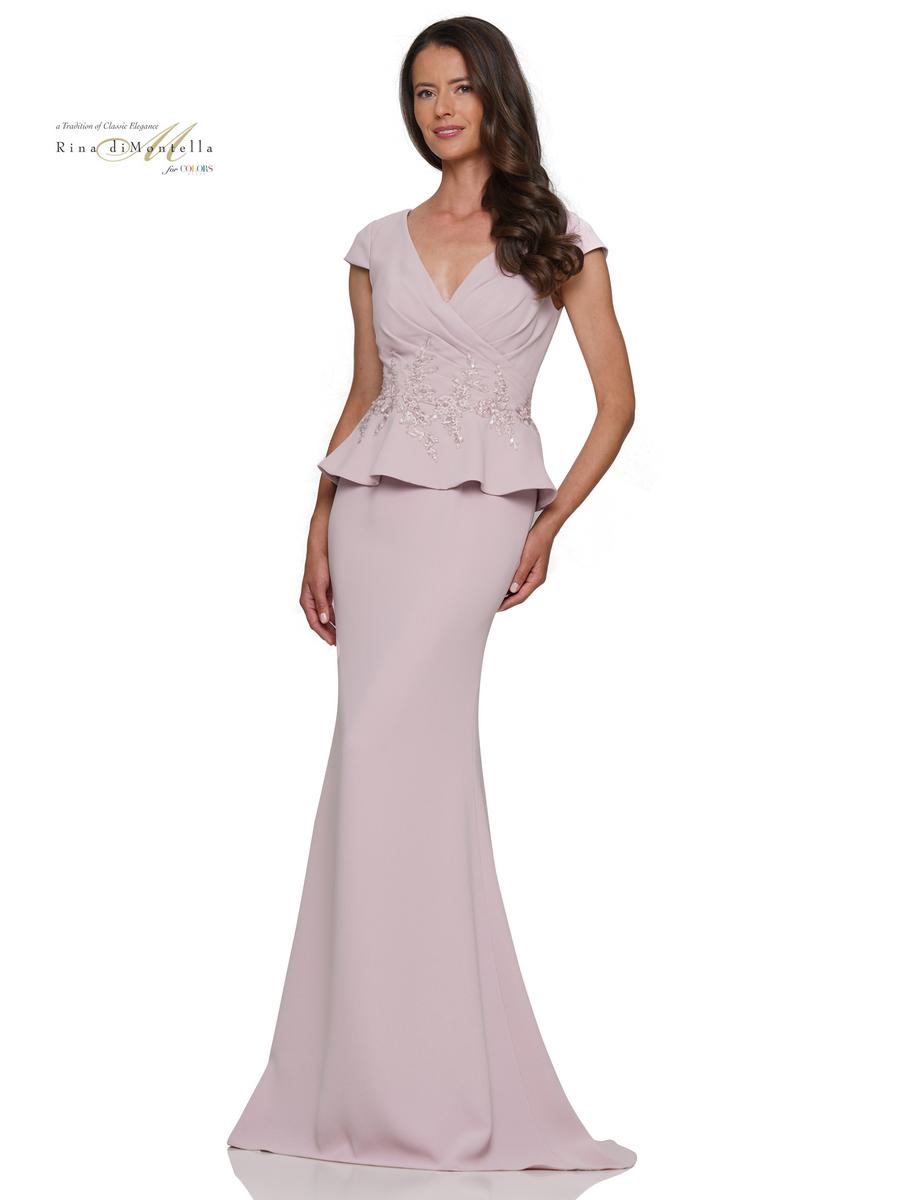 Formal Dresses Fit and Flare Long Wrapped Bodice Formal Dress Dusty Rose