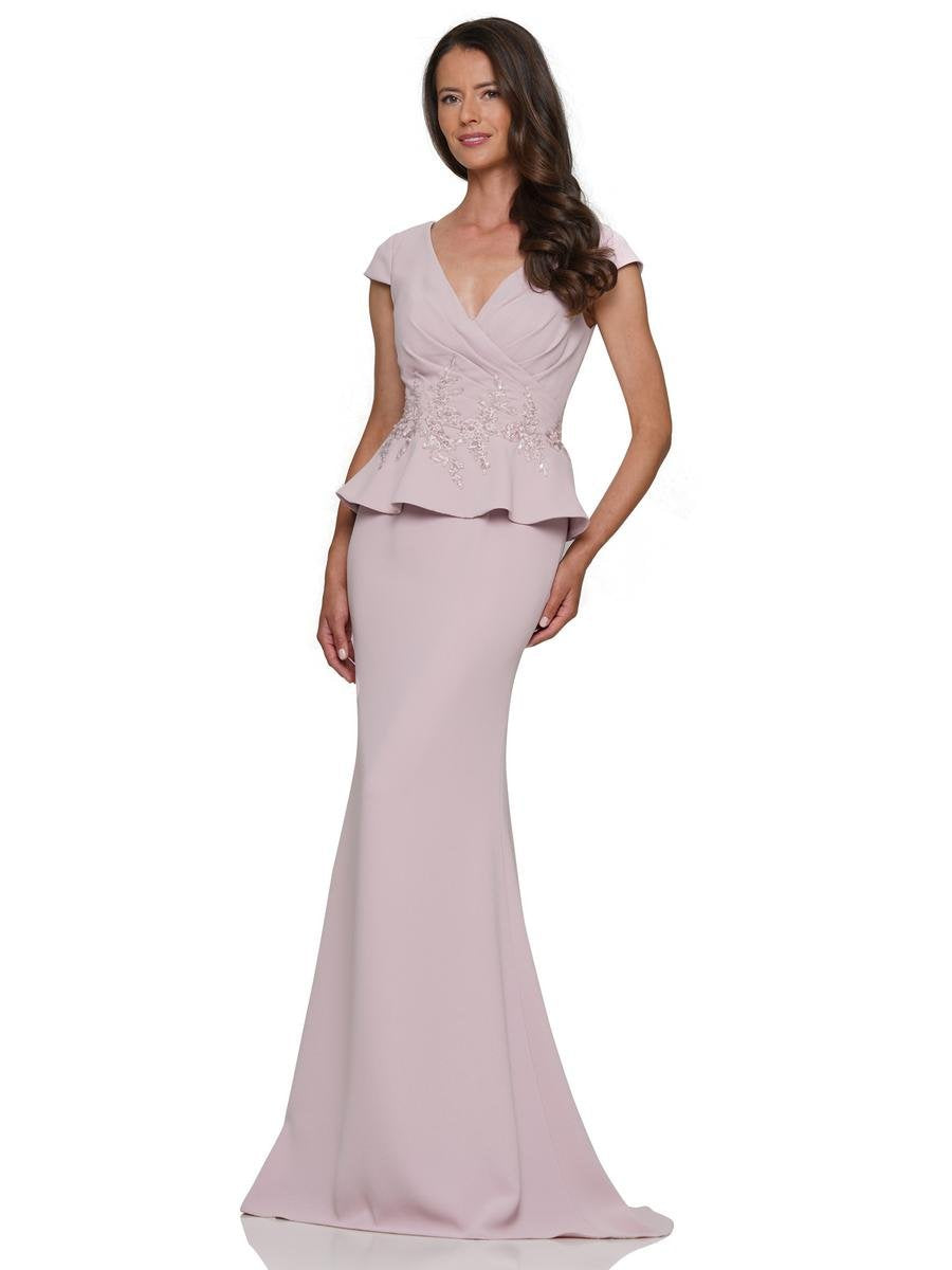 Formal Dresses Fit and Flare Long Wrapped Bodice Formal Dress Dusty Rose