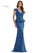 Formal Dresses Fit and Flare Long Wrapped Bodice Formal Dress Teal