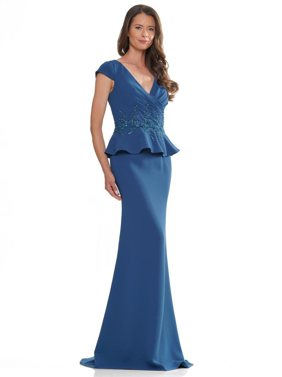 Formal Dresses Fit and Flare Long Wrapped Bodice Formal Dress Teal