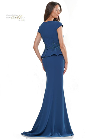 Formal Dresses Fit and Flare Long Wrapped Bodice Formal Dress Teal