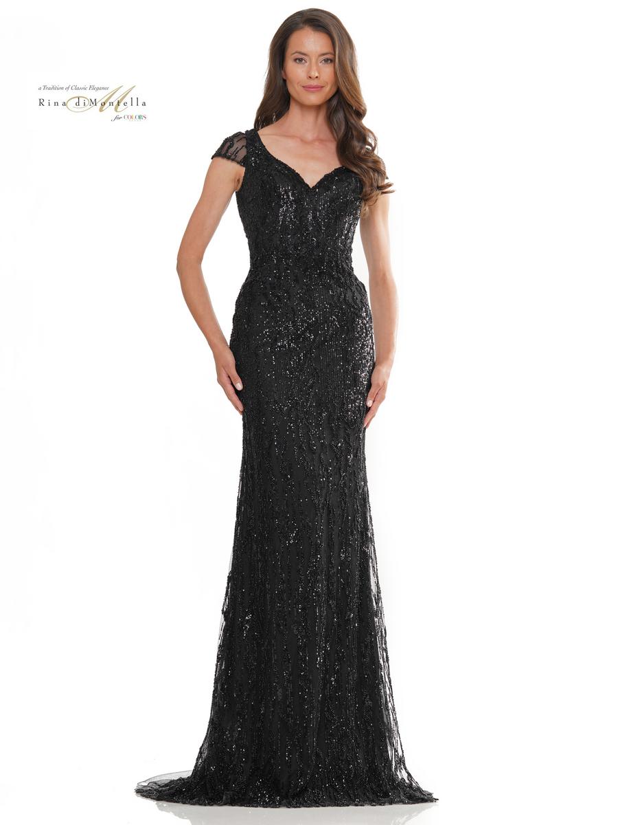 Black Rina di Montella RD2978 Fitted Formal Evening Long Gown for $614