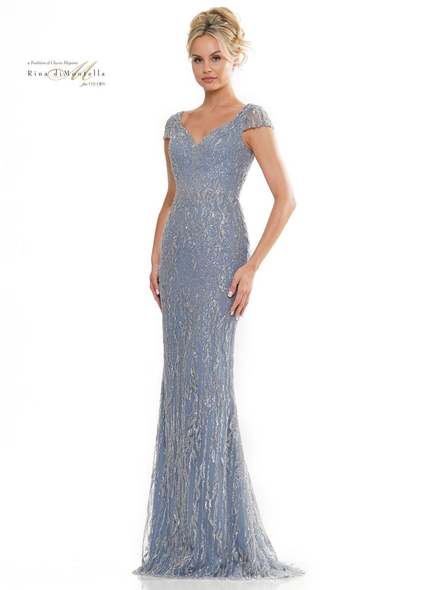 Formal Dresses Fitted Fit and Flare Long Formal Gown Slate Blue