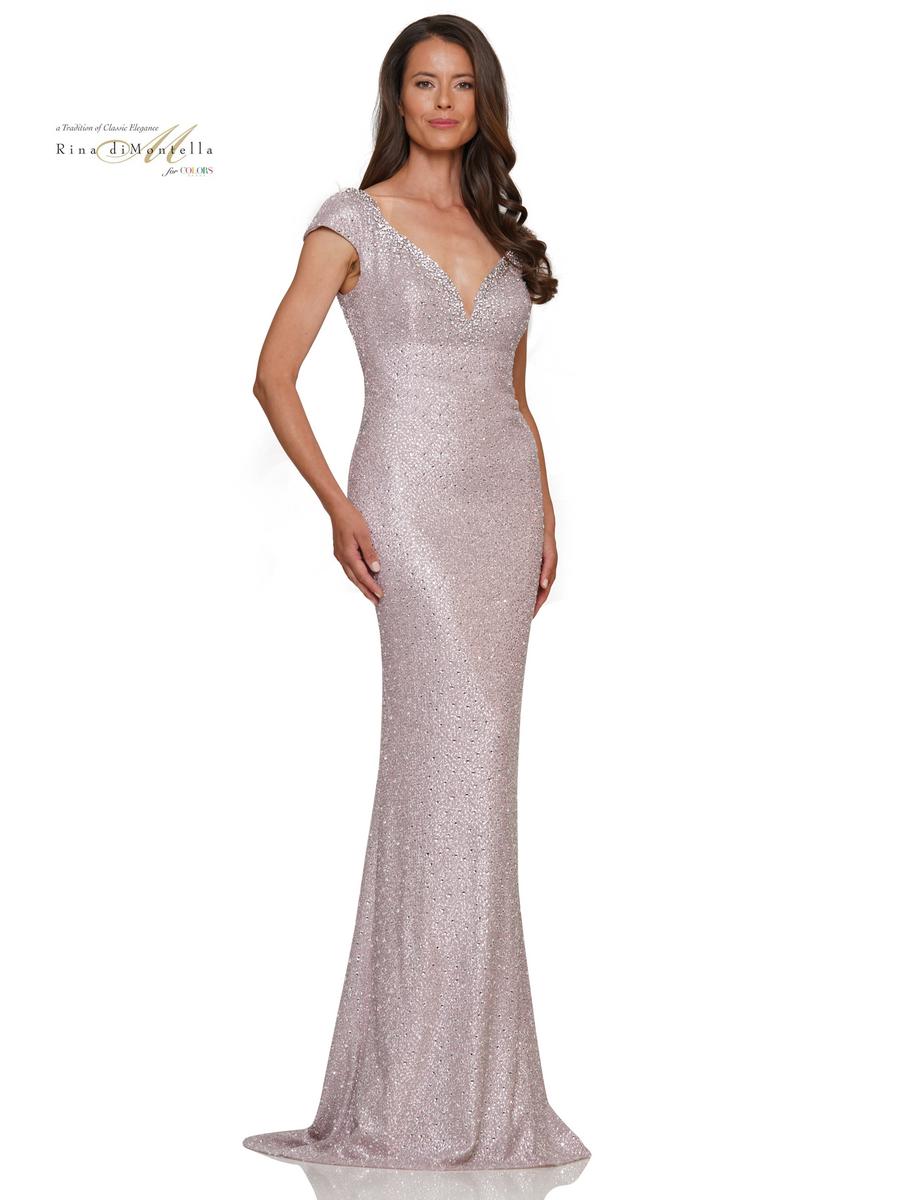 Formal Dresses Long Fitted Glitter Flare Formal Gown Pink