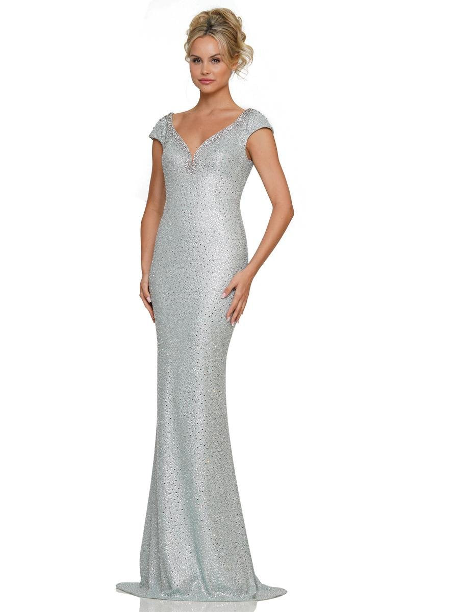 Formal Dresses Long Fitted Glitter Flare Formal Gown Seaglass