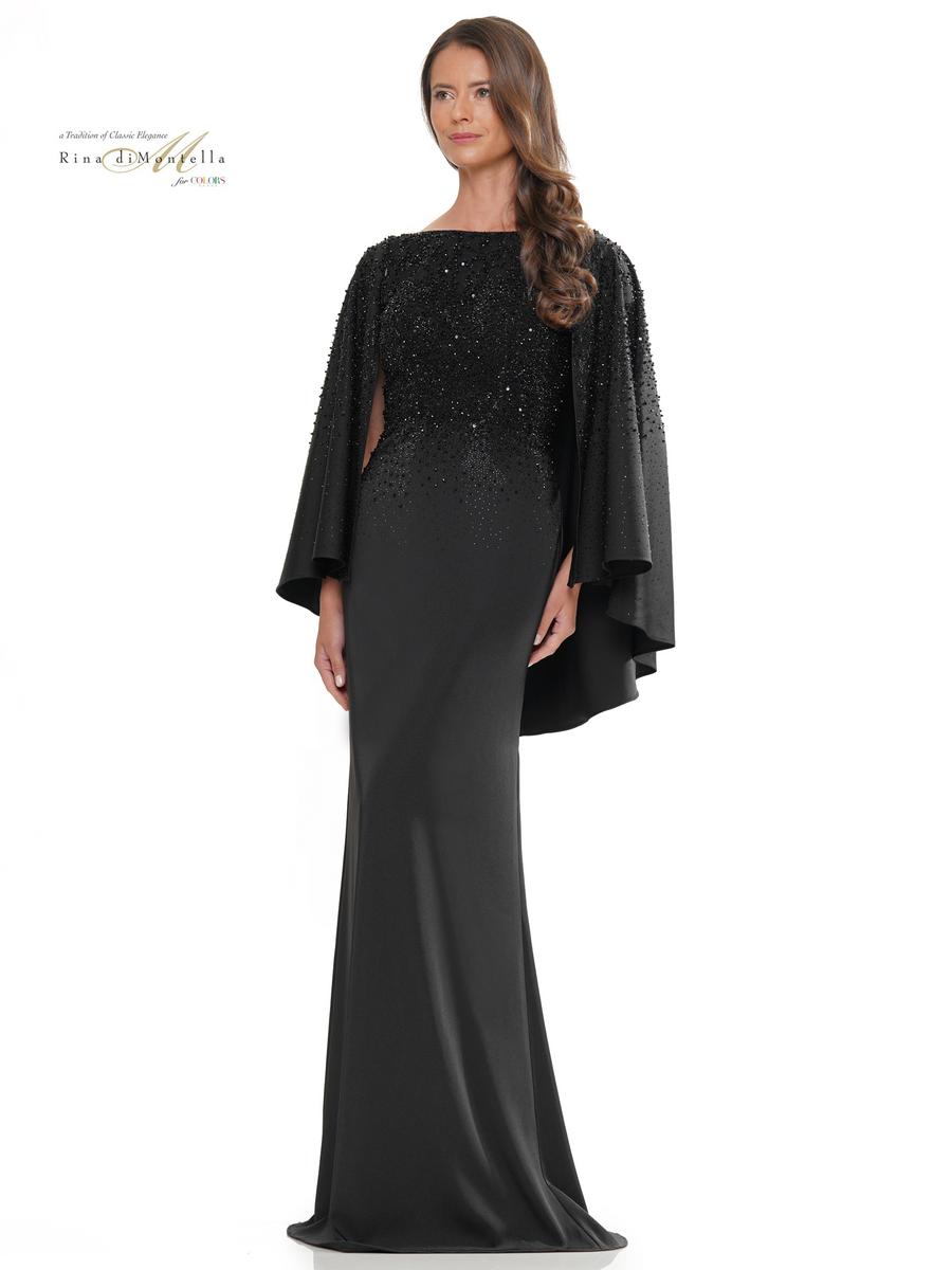 Rina di Montella RD2989 Mother of the Bride Long Formal Cape Dress