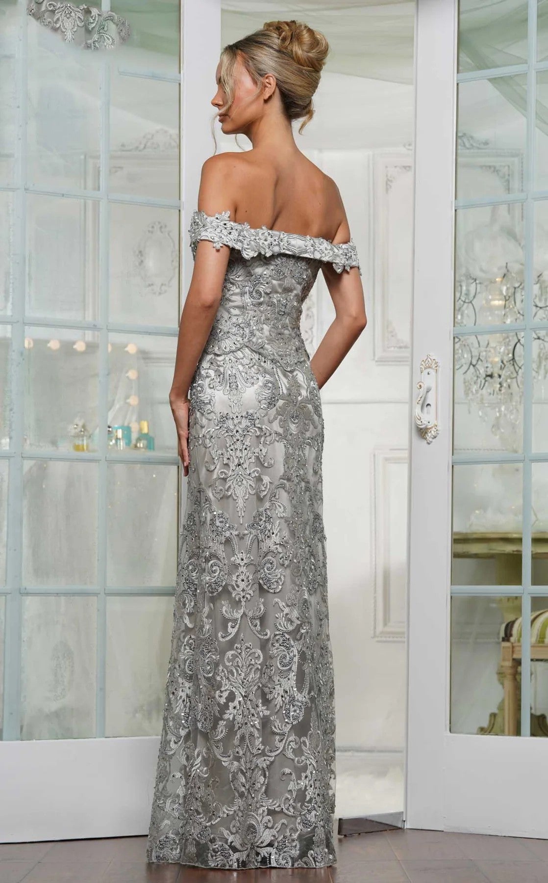 Rina di Montella RD3144 Formal Long Peplum Fitted Lace Dress