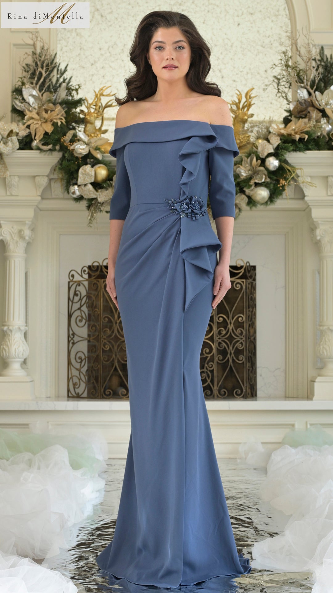 Rina di Montella RD3202 Formal Fitted Long Ruffle Evening Dress