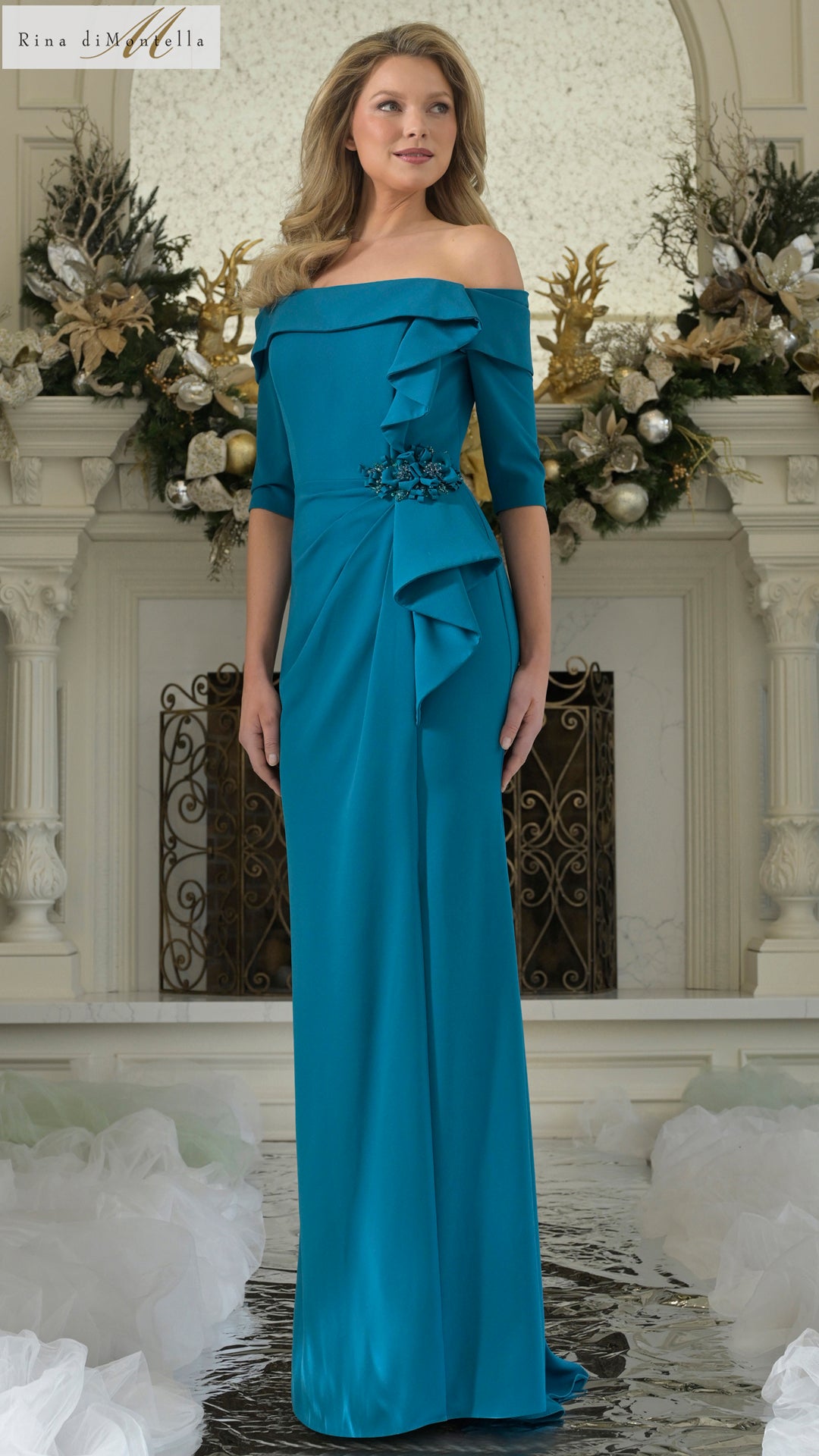 Rina di Montella RD3202 Formal Fitted Long Ruffle Evening Dress