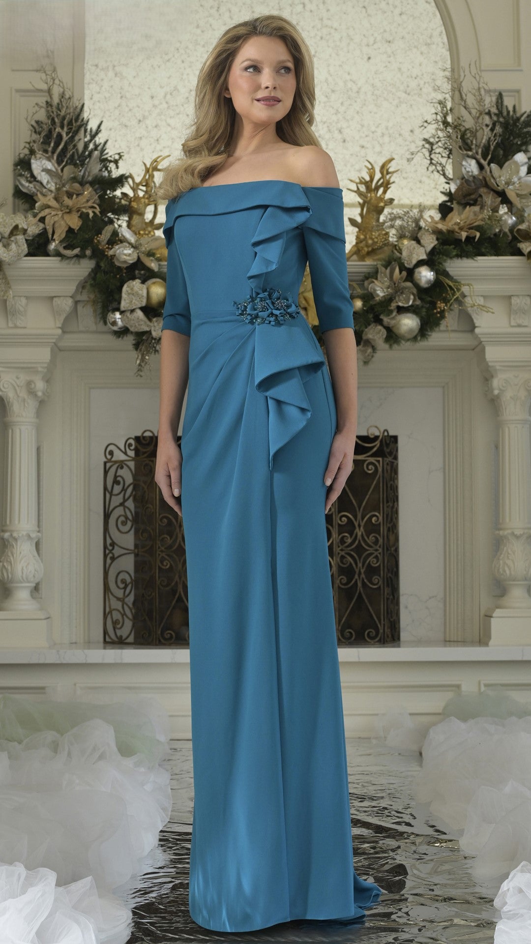 Formal Dresses Formal Fitted Long Ruffle Evening Dress Teal Blue