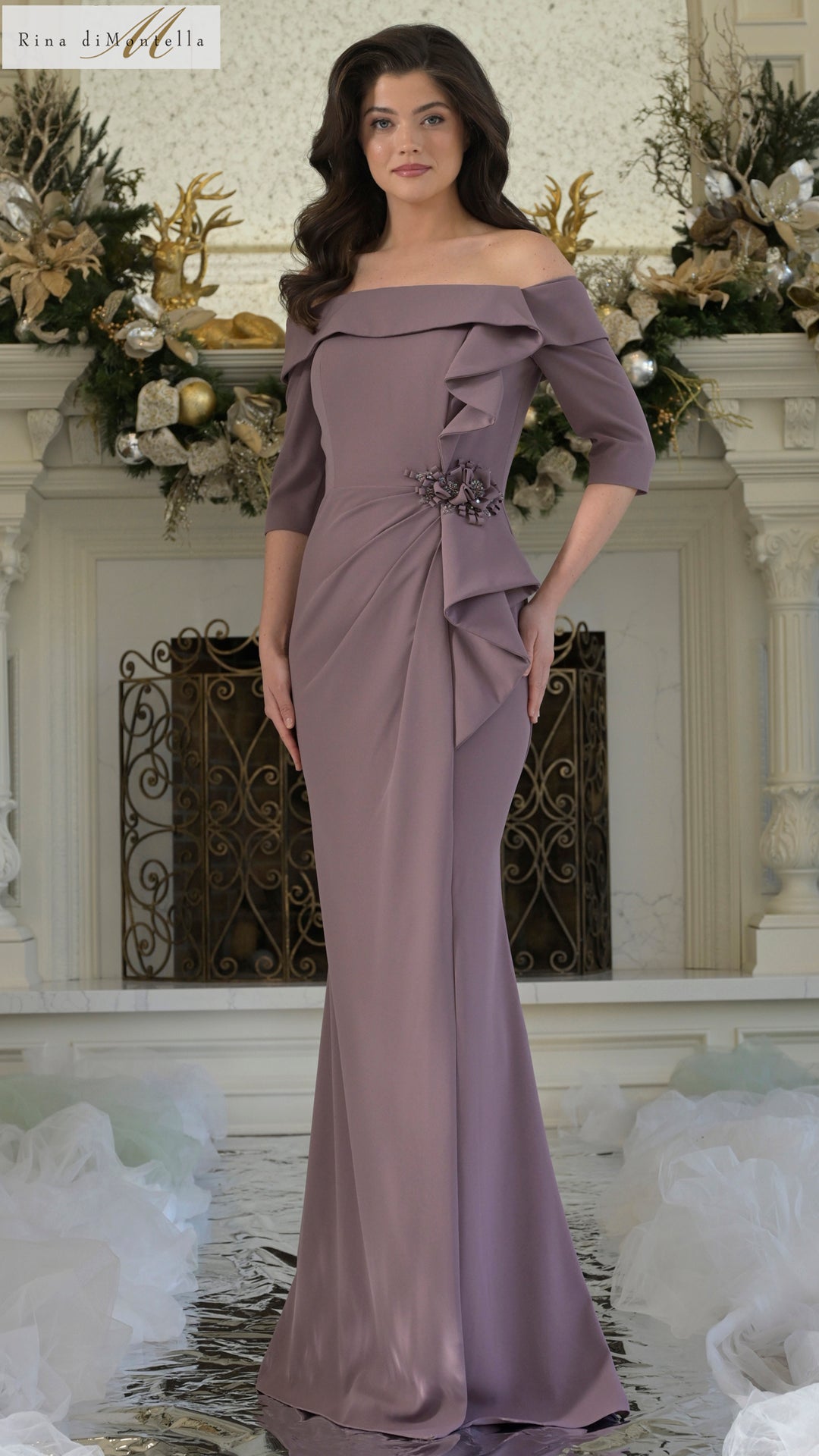 Rina di Montella RD3202 Formal Fitted Long Ruffle Evening Dress