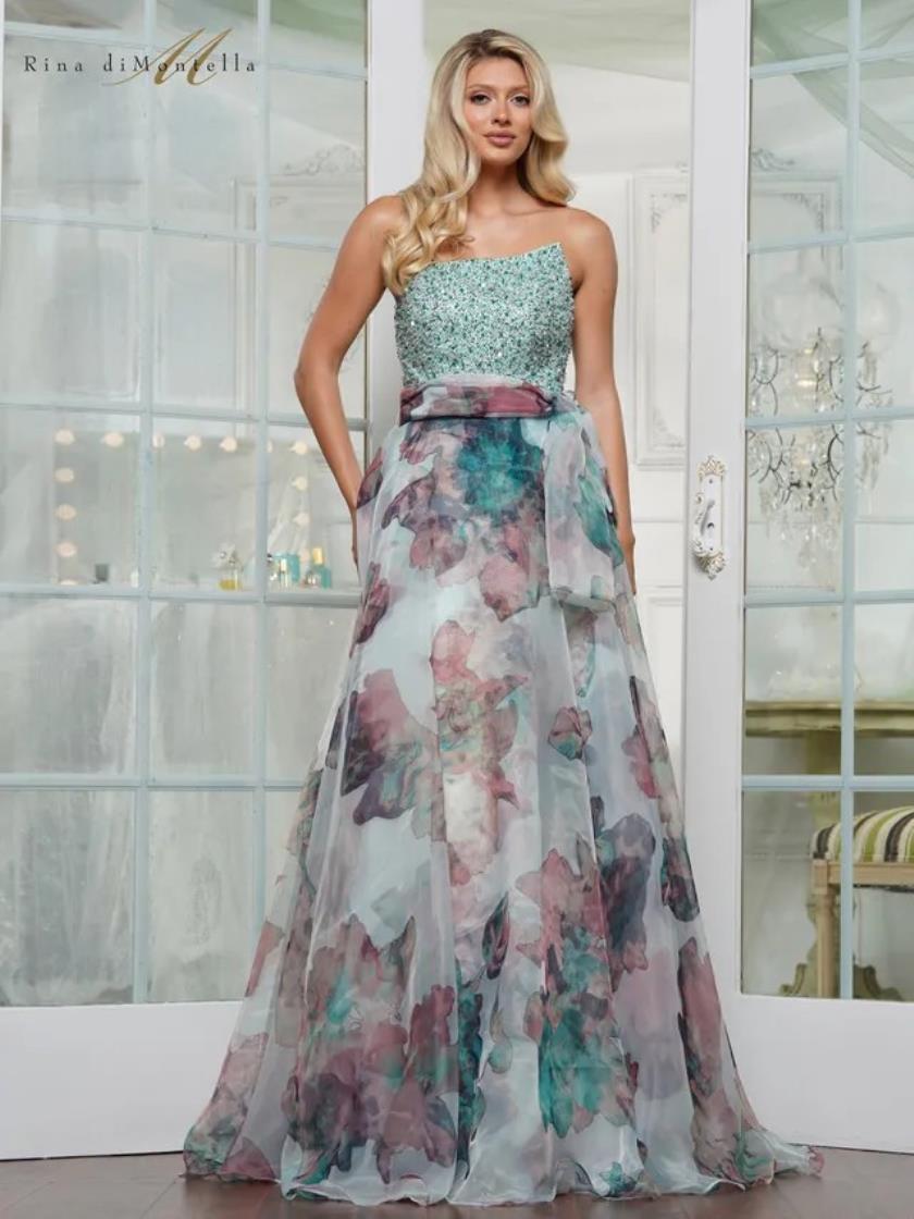 Rina di Montella RD3213 Long Floral Print Formal Plus Size Dress