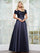 Plus Size Dresses A Line Long Beaded Formal Plus Size Dress Navy