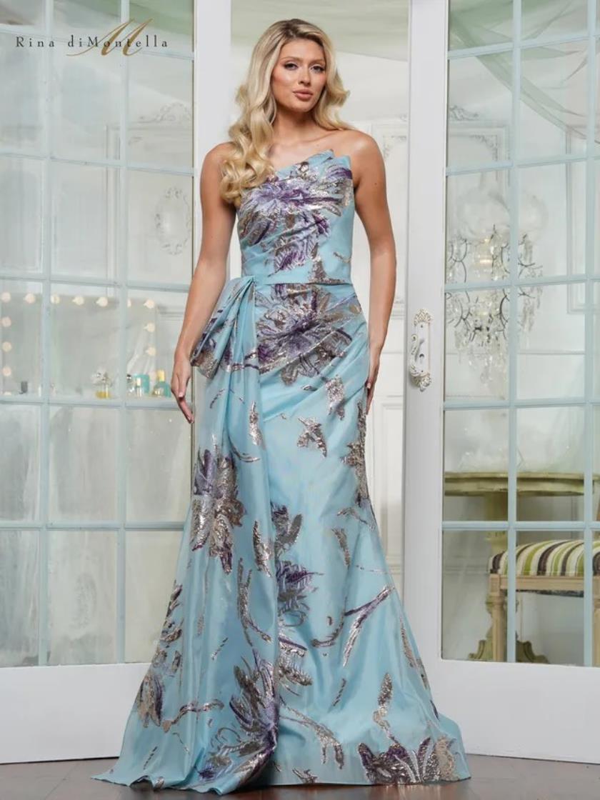 Rina di Montella RD3233 Long Formal Printed Dress - Tiffany Multi / 14 Rina di Montella RD3233 Long Formal Printed Dress - Tiffany Multi / 14