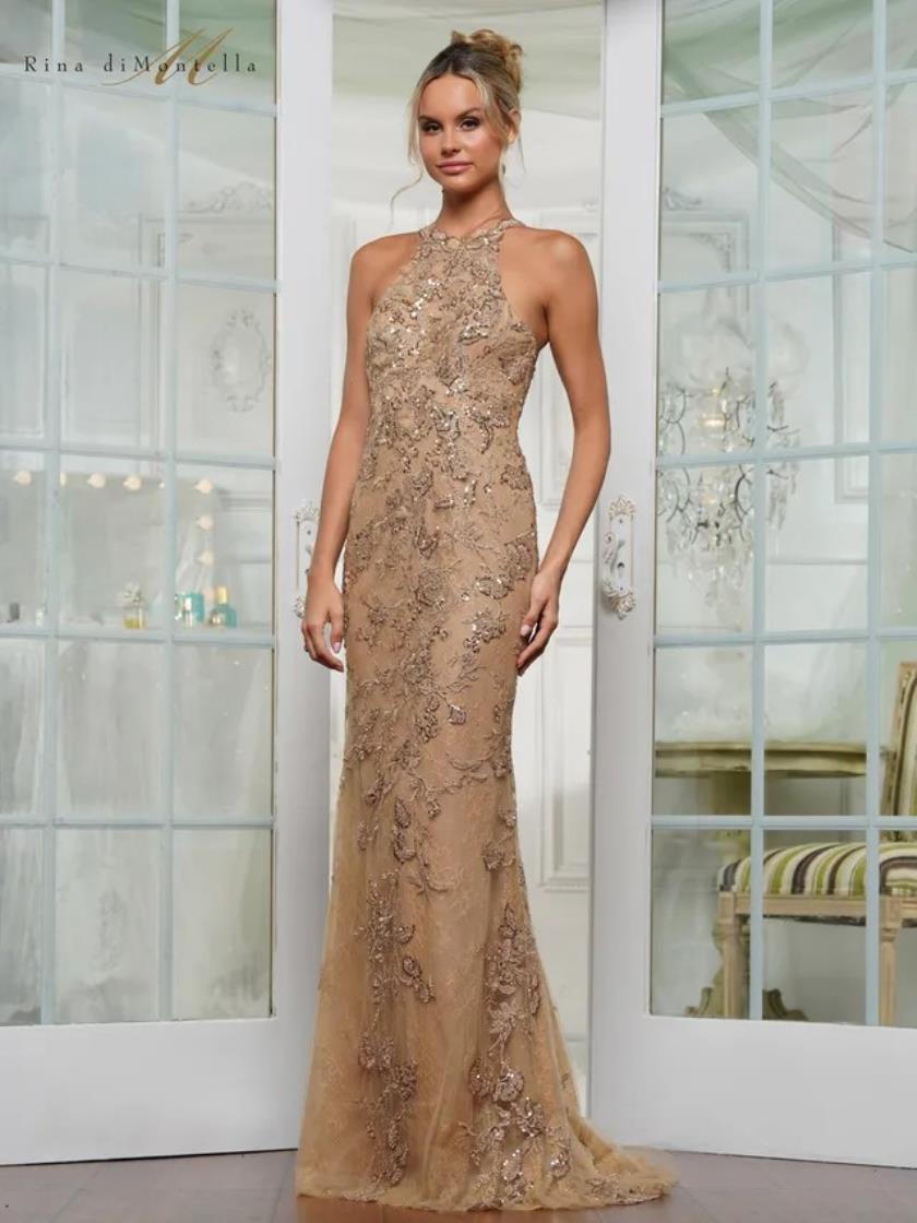 Black Rina di Montella RD3247 Beaded Long Fitted Formal Prom Dress for