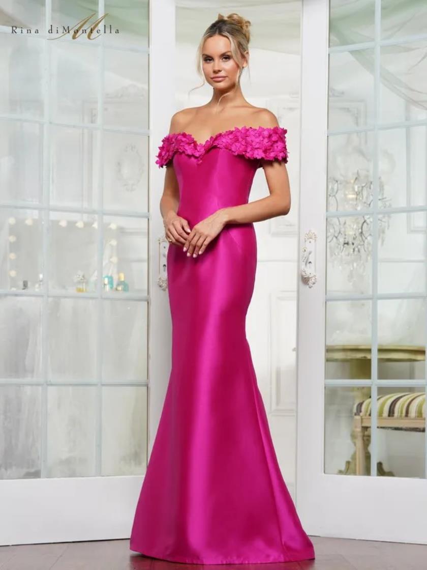 Rina di Montella RD3254 Long 3D Floral Fitted Formal Dress