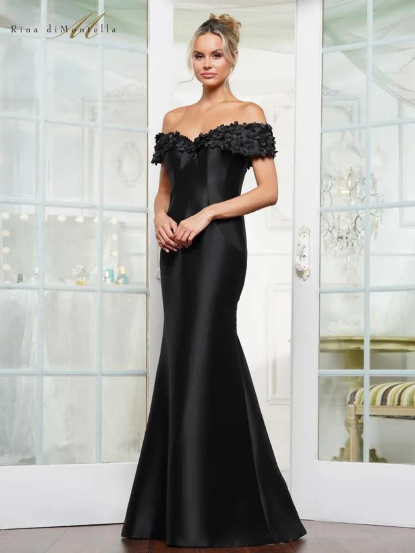 Rina di Montella RD3254 Long 3D Floral Fitted Formal Dress