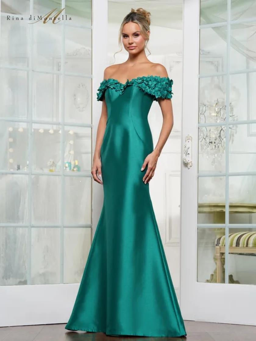Rina di Montella RD3254 Long 3D Floral Fitted Formal Dress