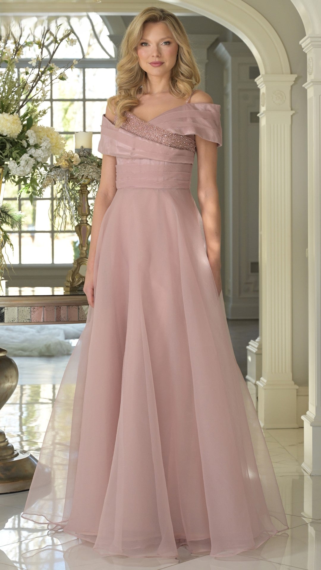 Formal Dresses A Line Beaded Long Formal Evening Dress Dusty Rose