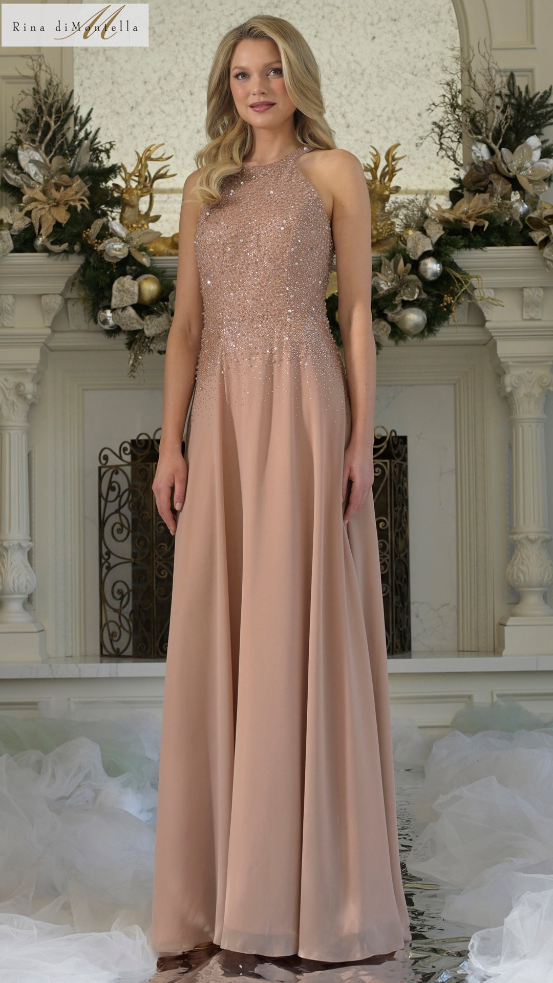 Rina di Montella RD3304 Long Formal Pleated Evening Dress