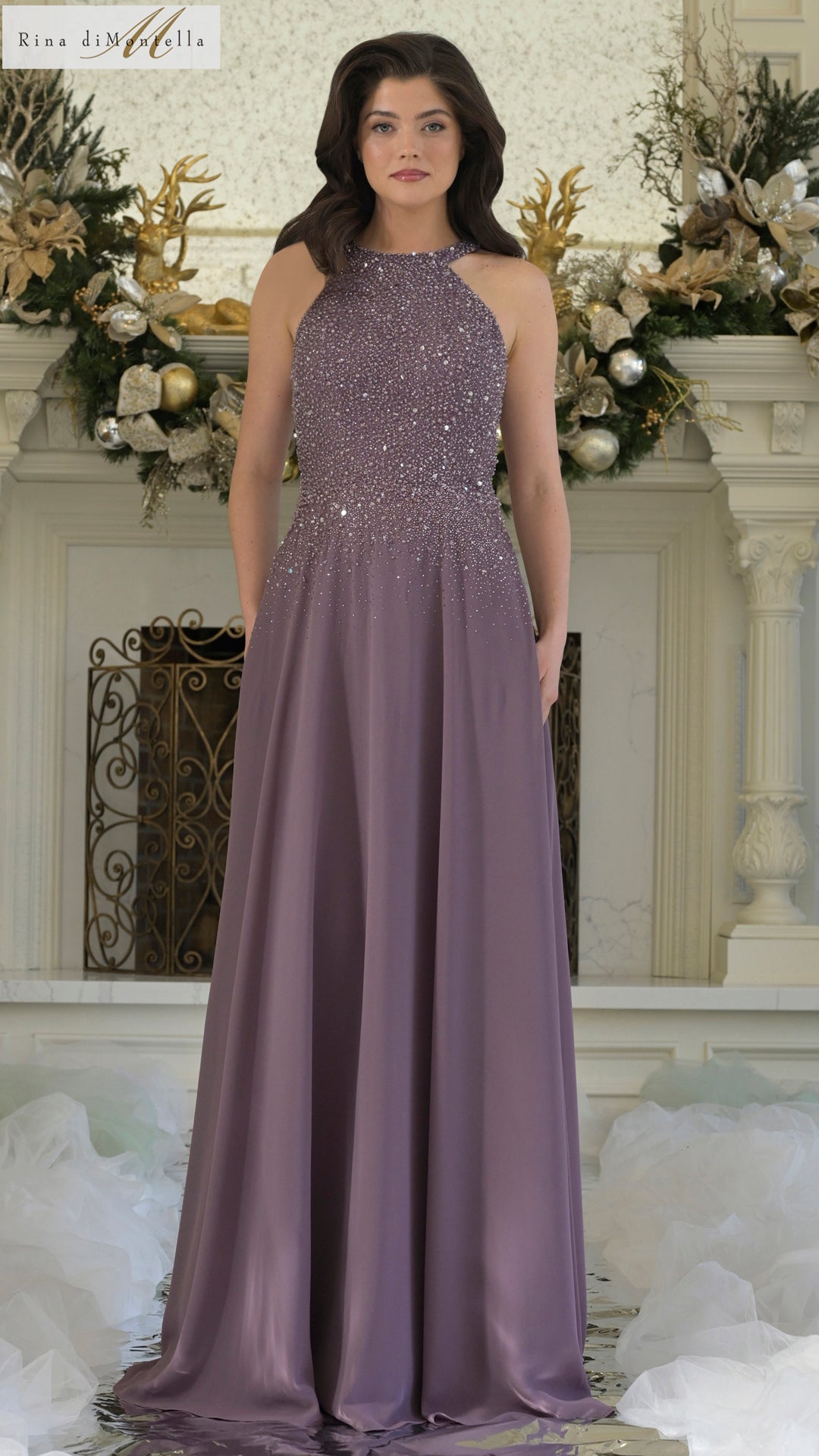 Rina di Montella RD3304 Long Formal Pleated Evening Dress