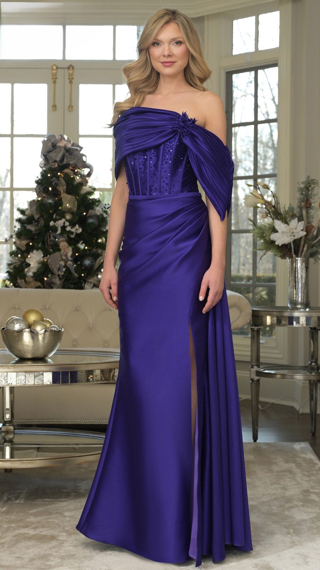 Formal Dresses Formal Long Pleated Beaded Evening Dress Amethyst