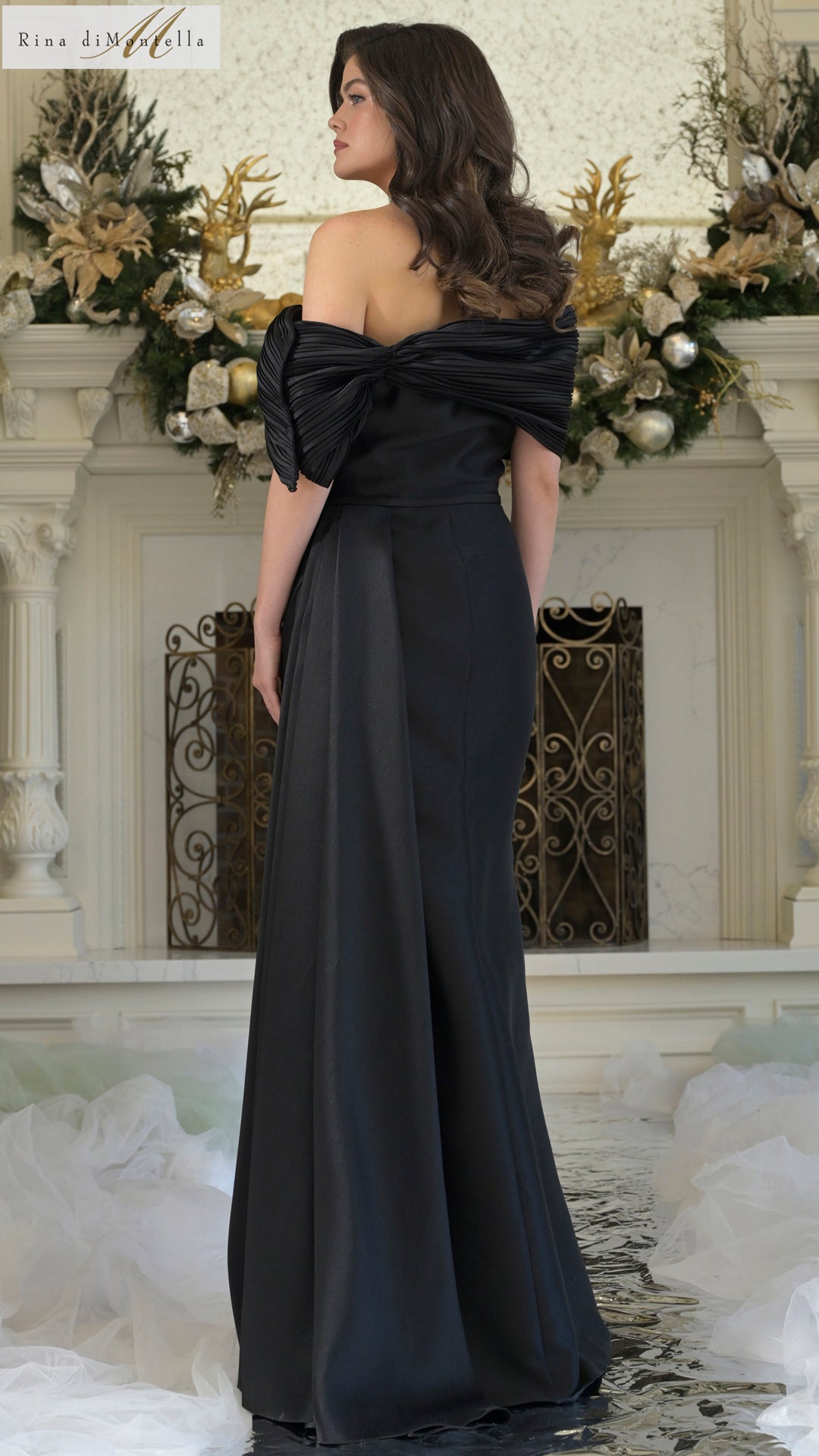 Rina di Montella RD3309 Formal Long Pleated Beaded Evening Dress
