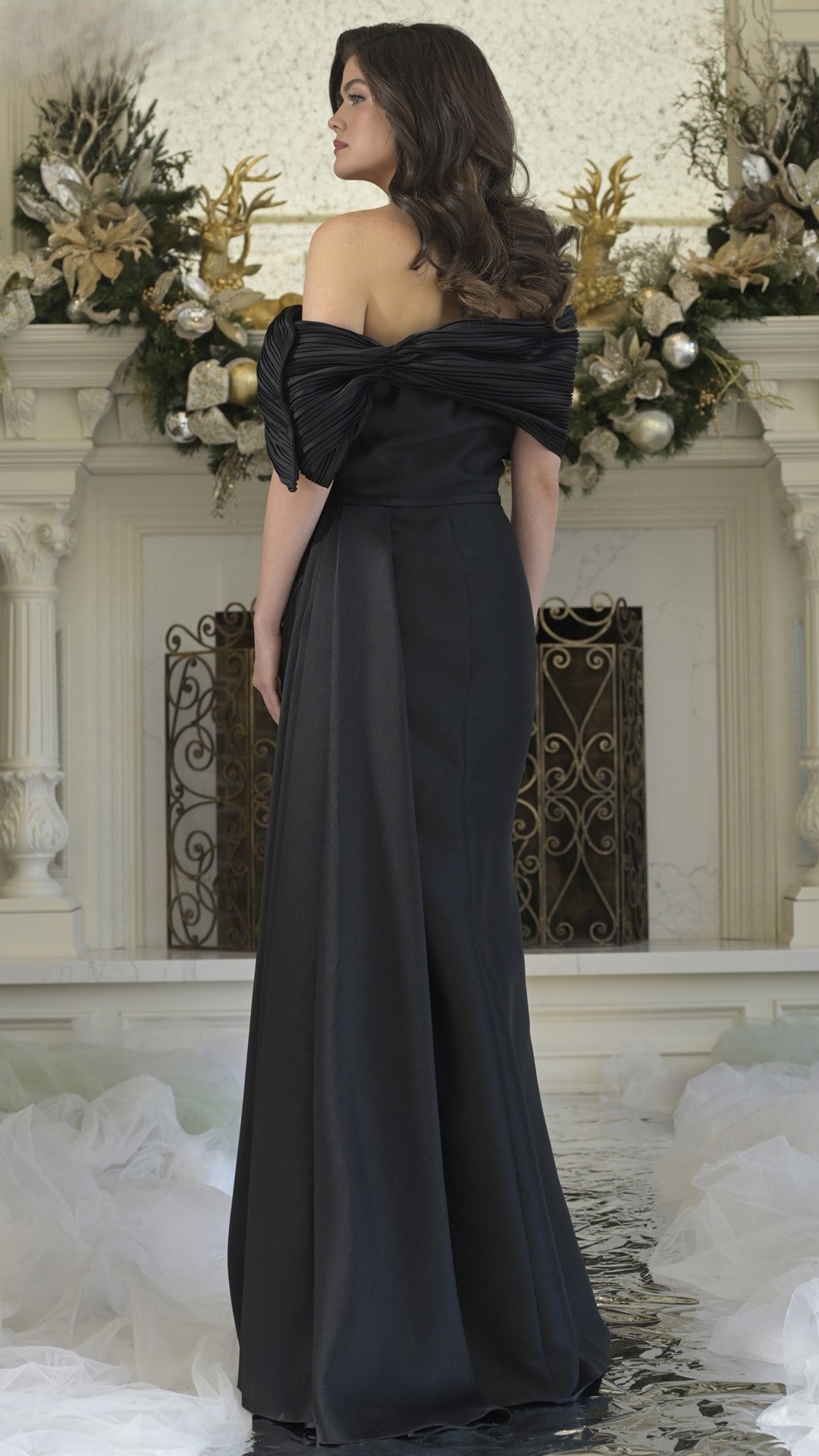 Formal Dresses Formal Long Pleated Beaded Evening Dress Black